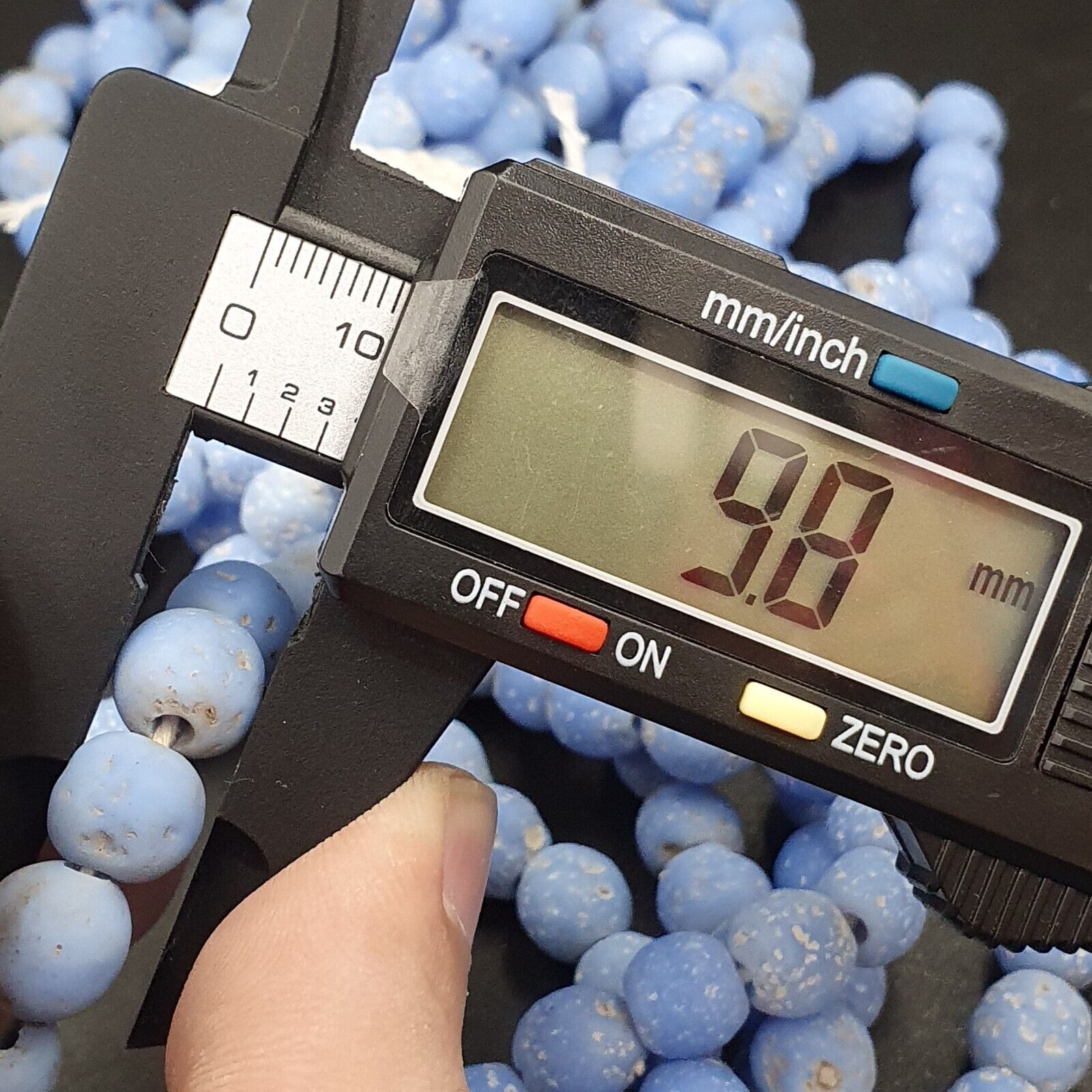 OLD Antique African Style Purple Blue GLASS Vintage BEADs 24" Strand 9-10mm