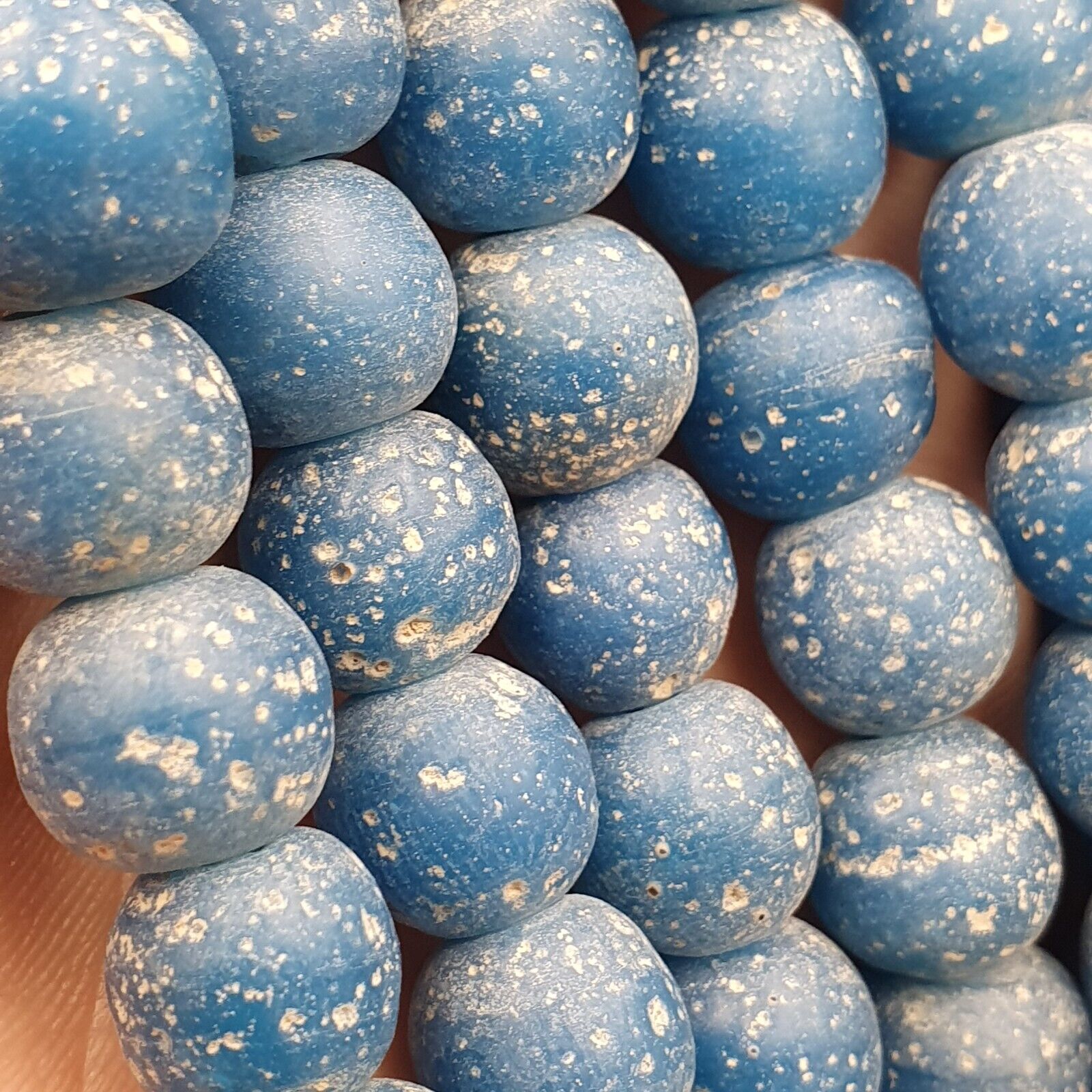RARE and BEAUTIFUL OLD AFRICAN  Blue GLASS TRADE ANTIQUE BEADs Strand 10-11MM
