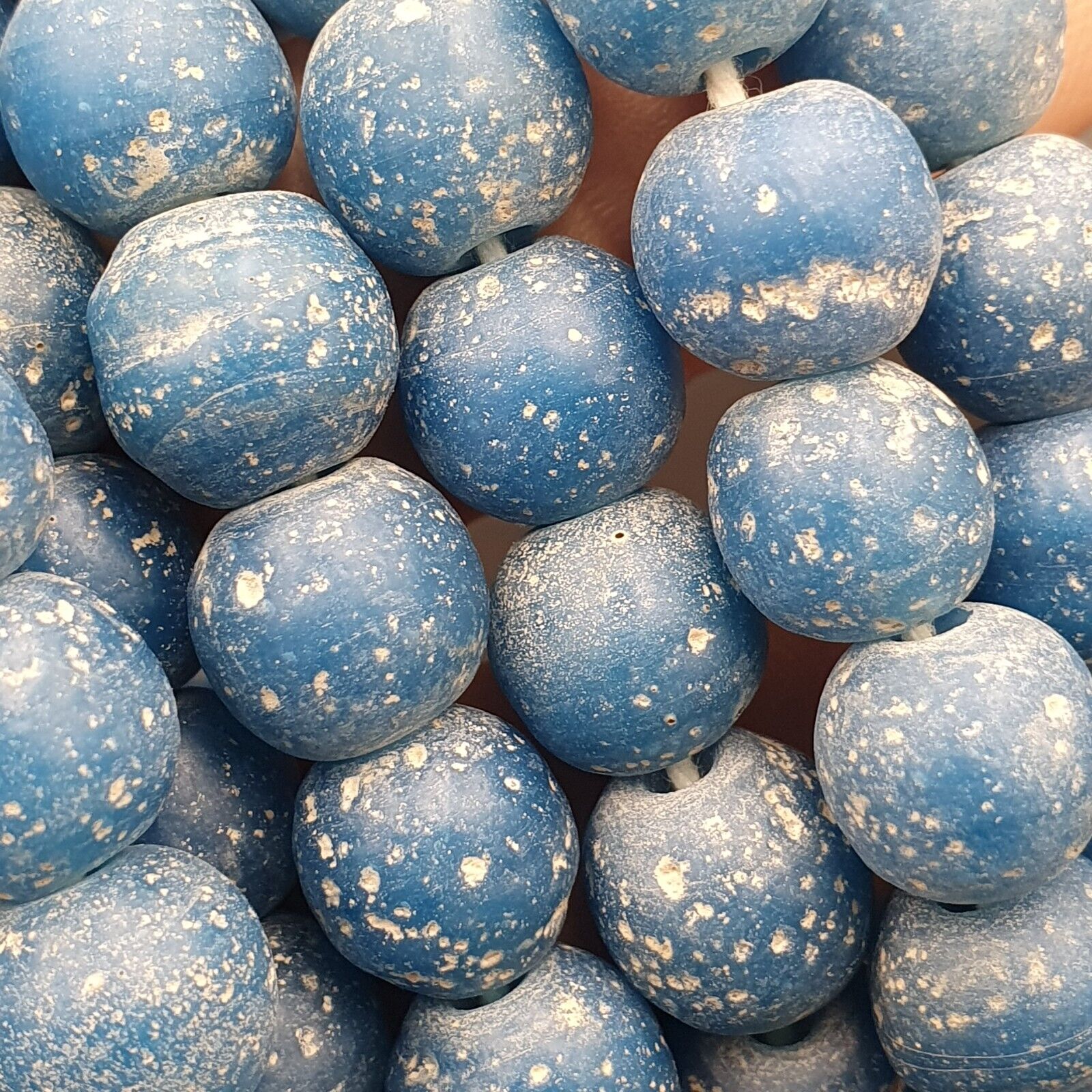 RARE and BEAUTIFUL OLD AFRICAN  Blue GLASS TRADE ANTIQUE BEADs Strand 10-11MM