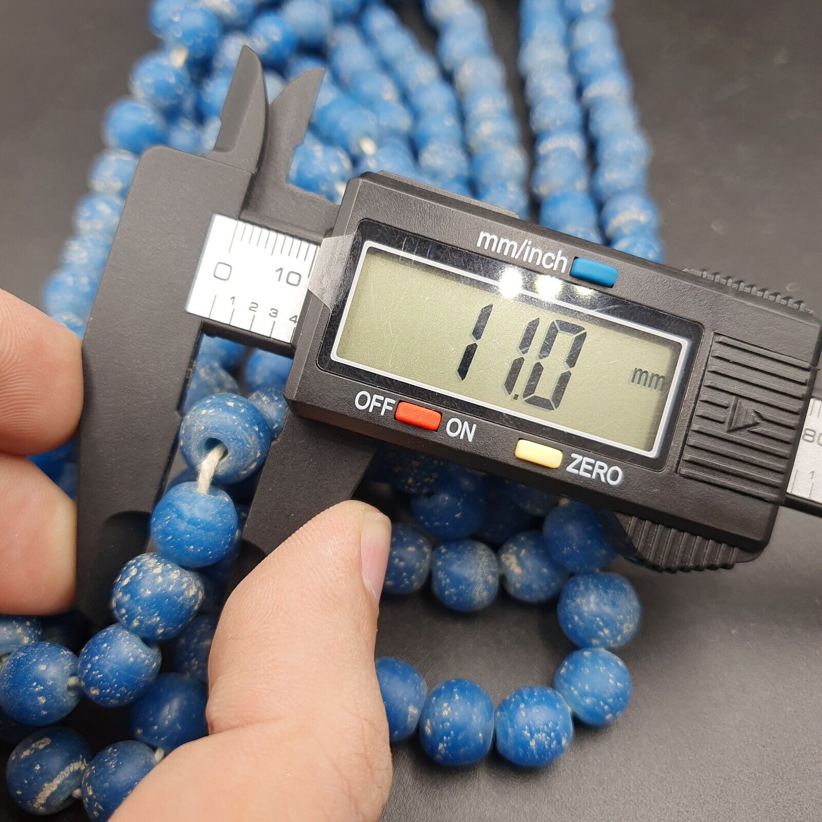 RARE and BEAUTIFUL OLD AFRICAN  Blue GLASS TRADE ANTIQUE BEADs Strand 10-11MM