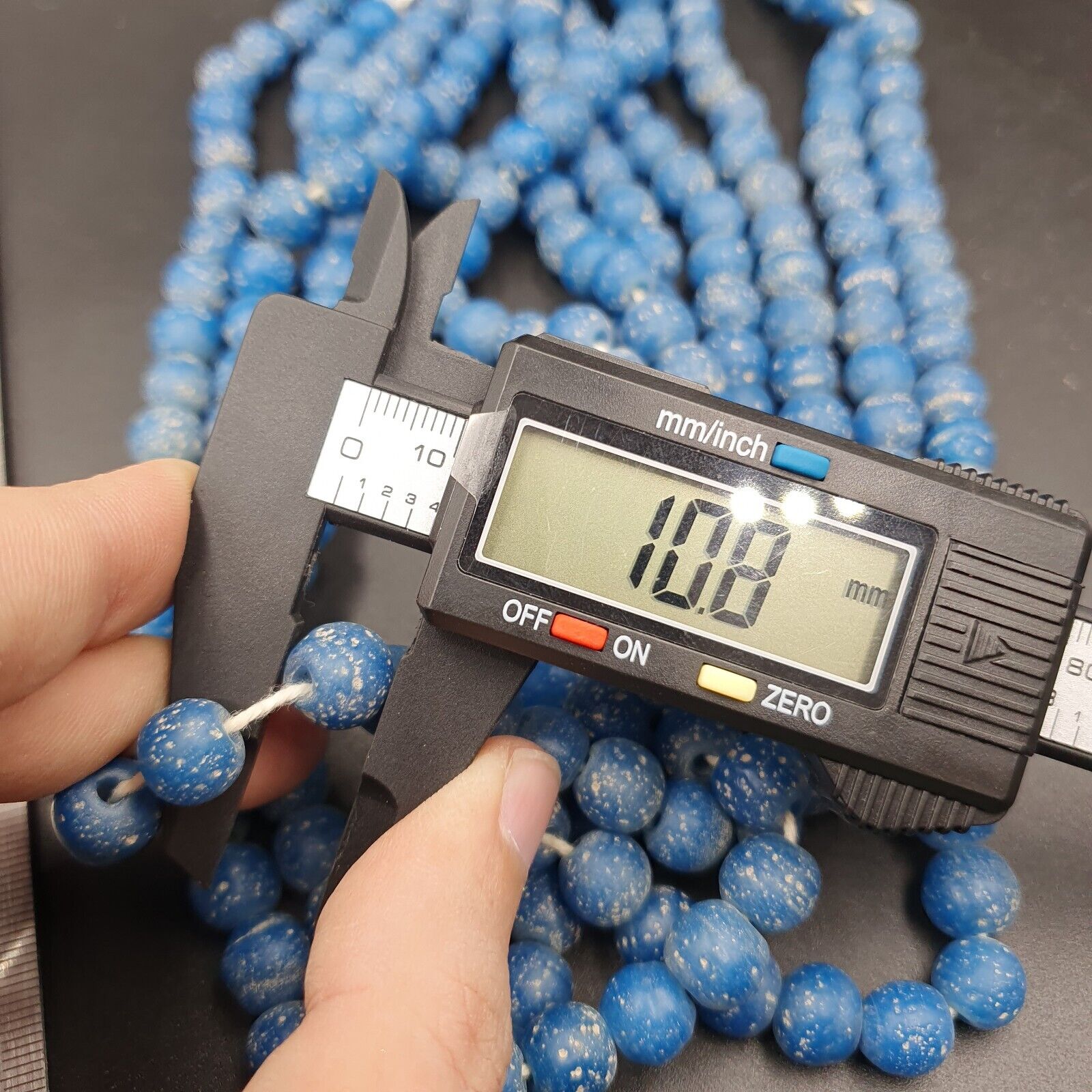 RARE and BEAUTIFUL OLD AFRICAN  Blue GLASS TRADE ANTIQUE BEADs Strand 10-11MM