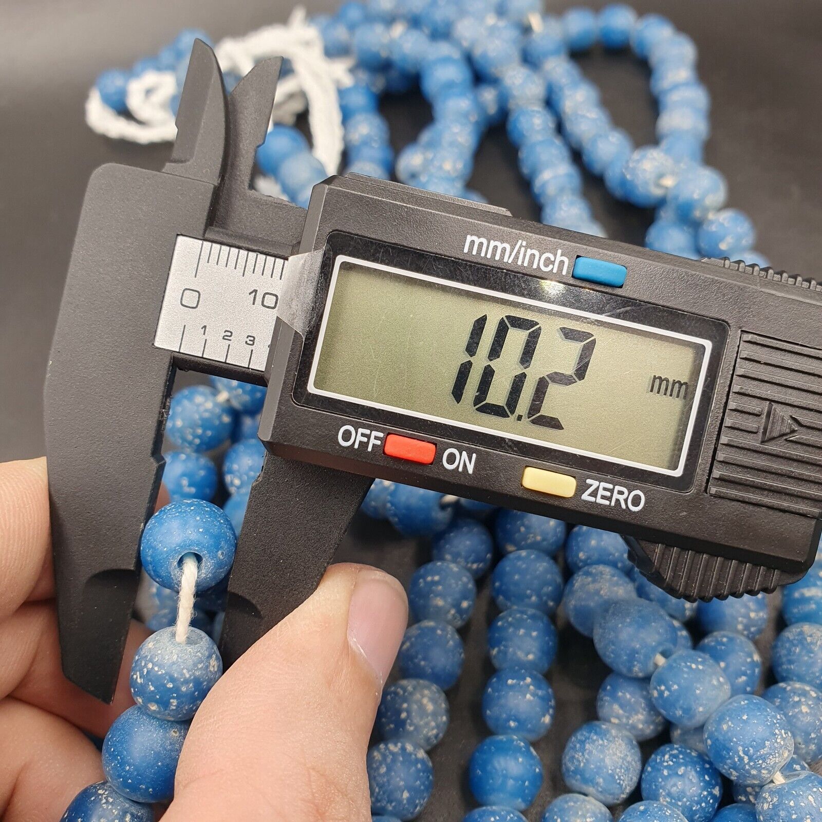 RARE and BEAUTIFUL OLD AFRICAN  Blue GLASS TRADE ANTIQUE BEADs Strand 10-11MM