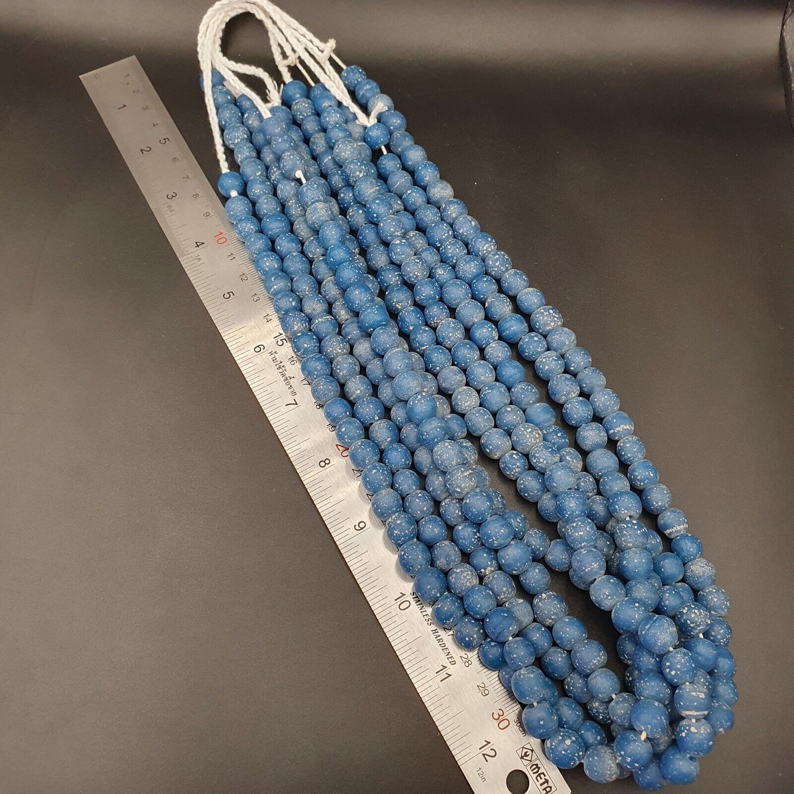 RARE and BEAUTIFUL OLD AFRICAN  Blue GLASS TRADE ANTIQUE BEADs Strand 10-11MM