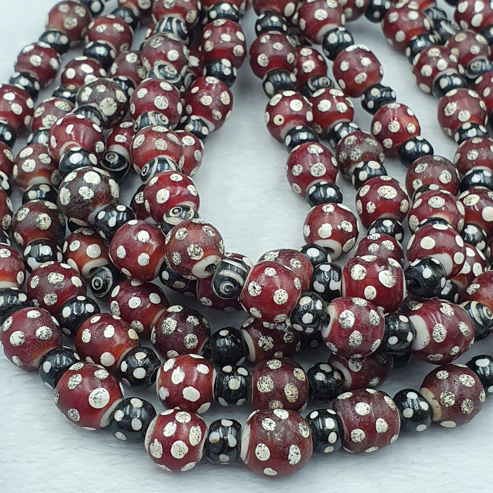 Vintage Venetian Style Trade beads red skunk eye beads Necklace