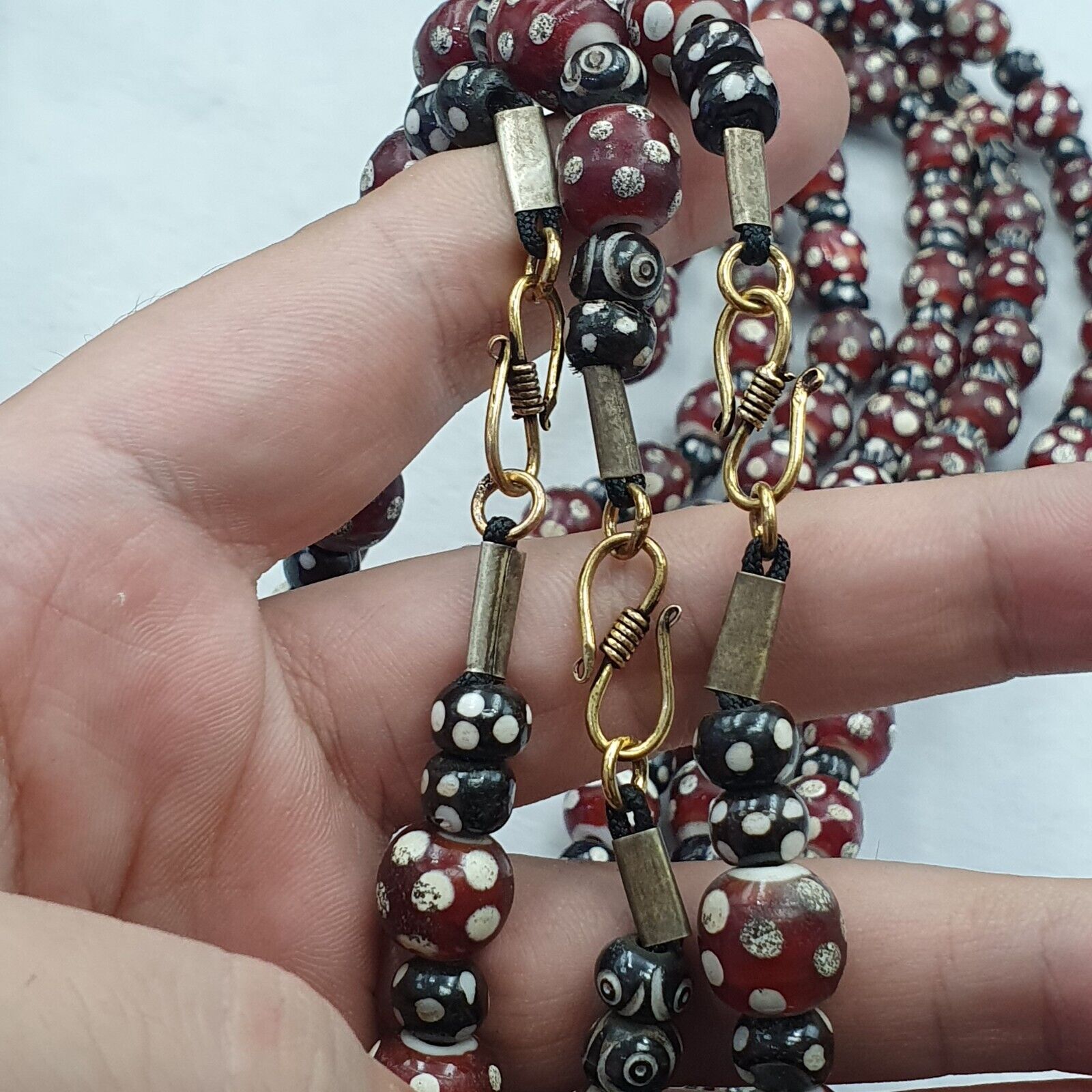 Vintage Venetian Style Trade beads red skunk eye beads Necklace