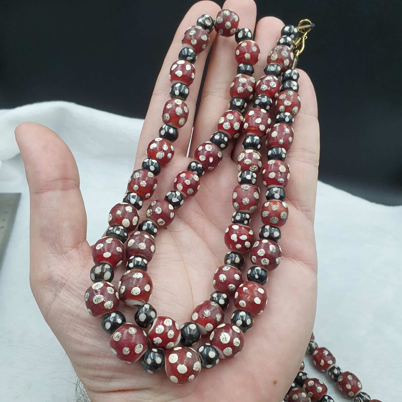 Vintage Venetian Style Trade beads red skunk eye beads Necklace