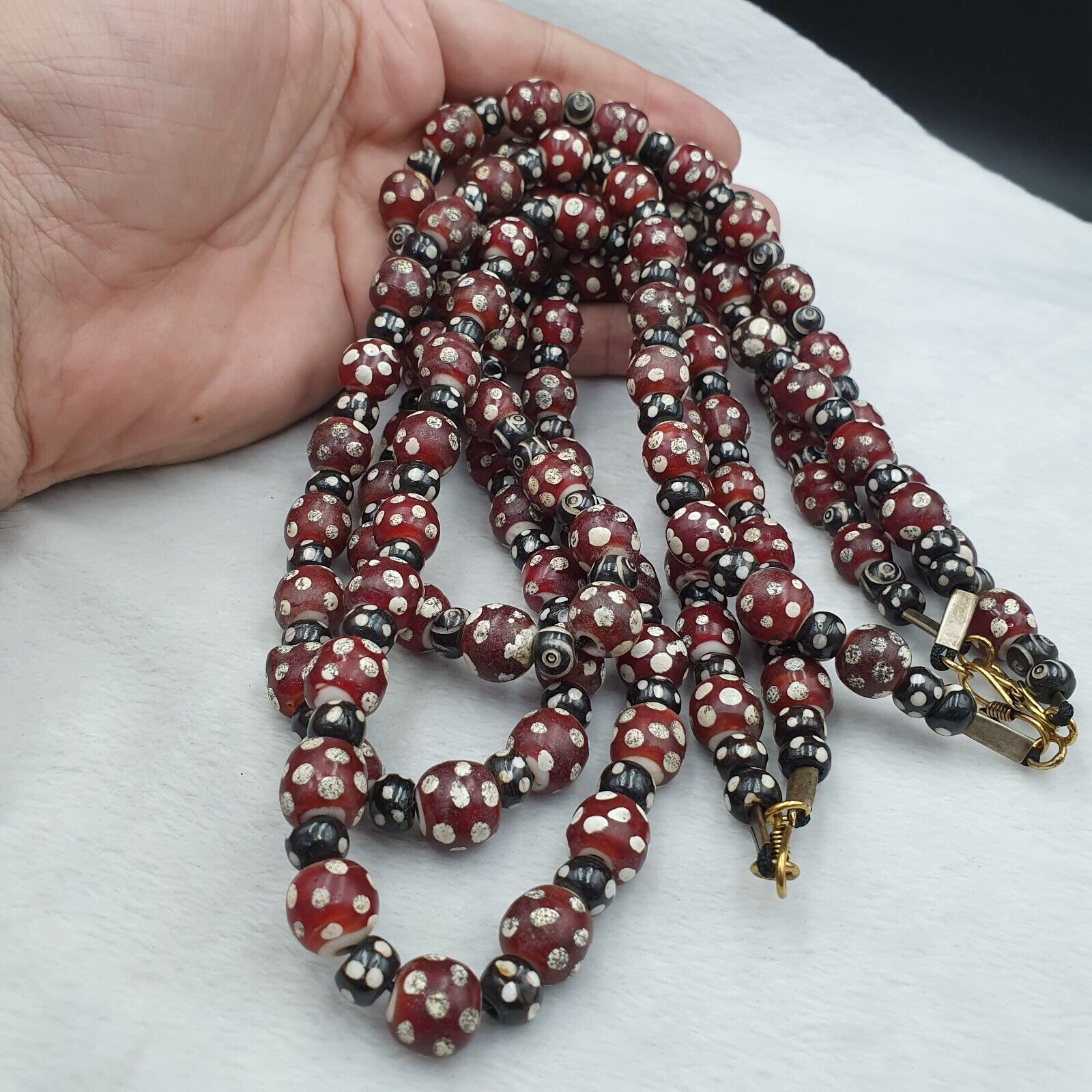 Vintage Venetian Style Trade beads red skunk eye beads Necklace