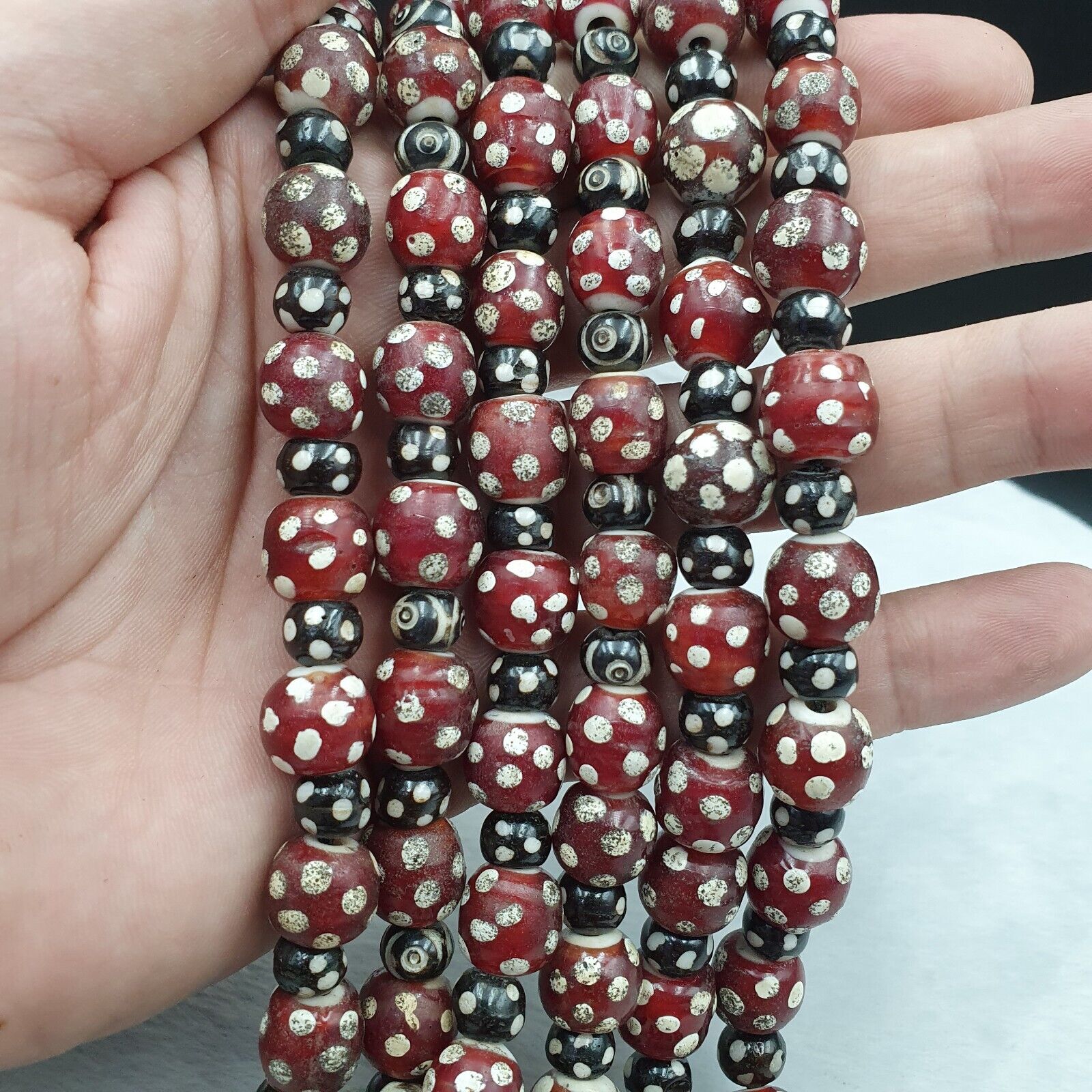 Vintage Venetian Style Trade beads red skunk eye beads Necklace