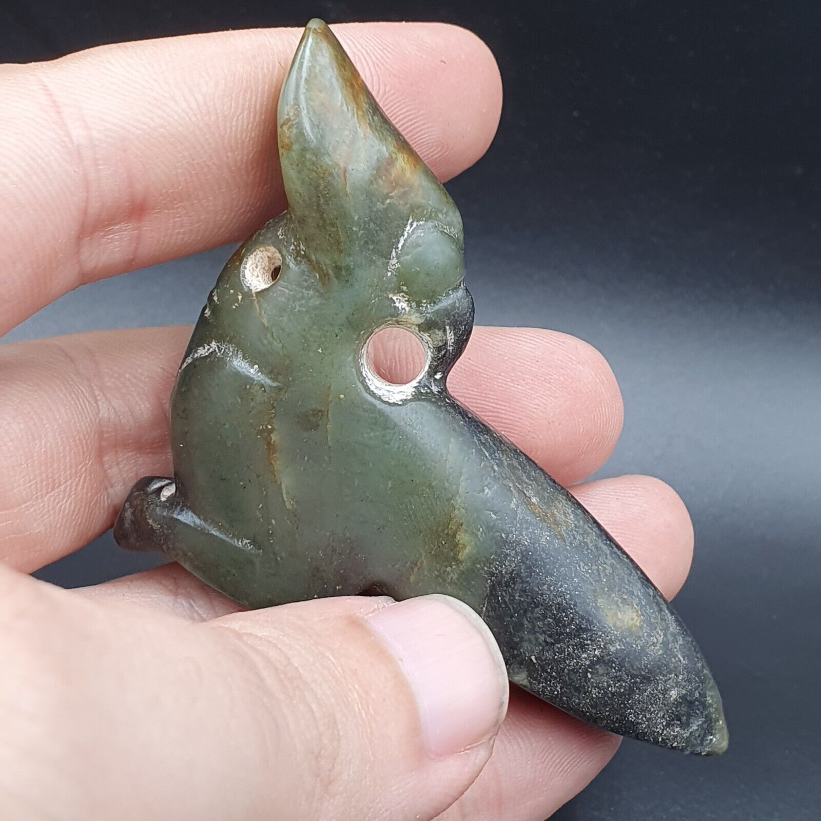 Antique Stone Jade mysterious Creature Animal carving stone Amulet   JD-8