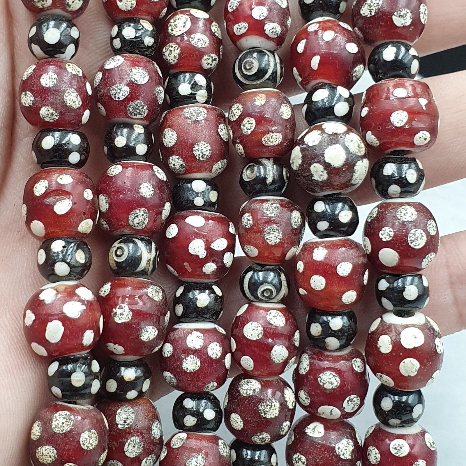 Vintage Venetian Style Trade beads red skunk eye beads Necklace