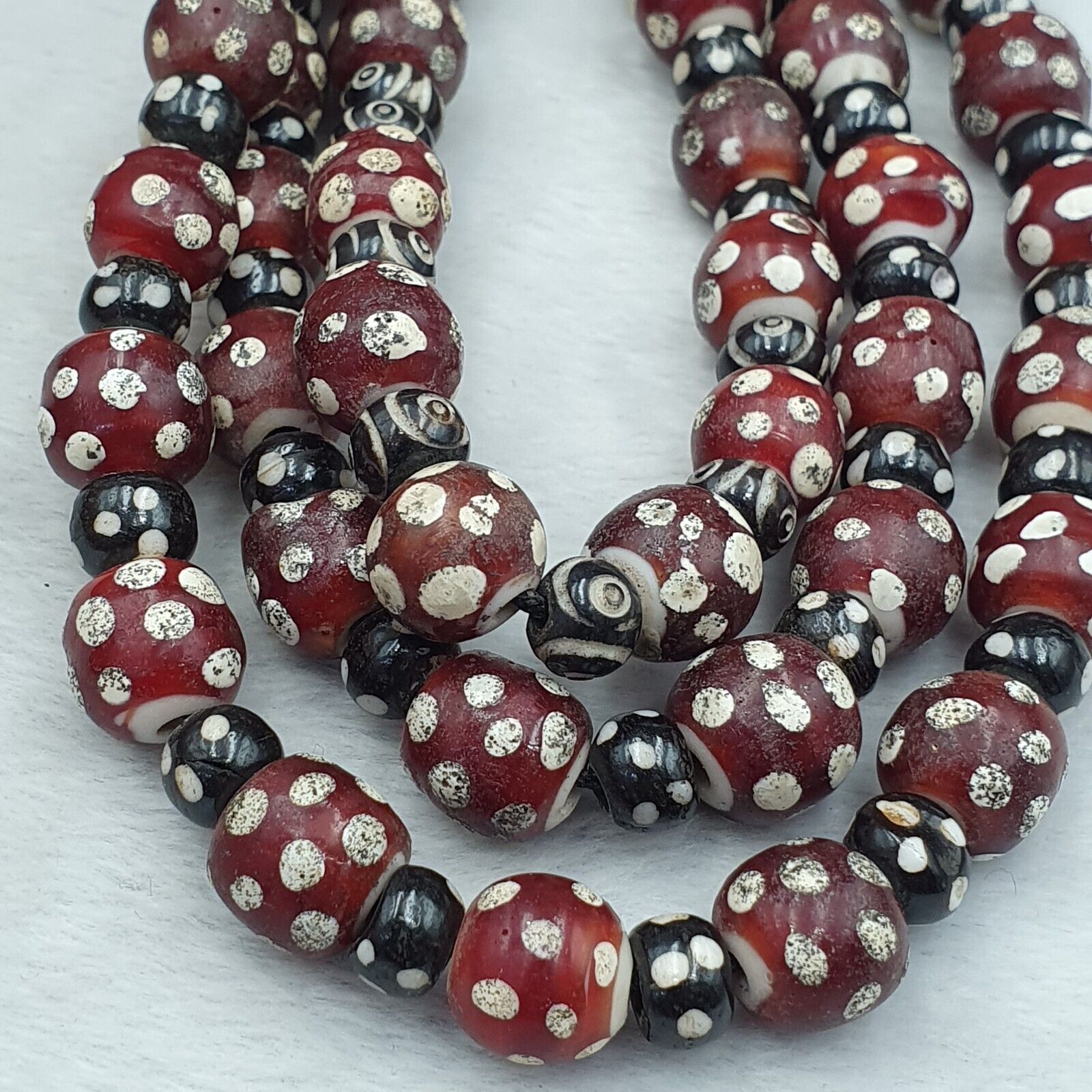 Vintage Venetian Style Trade beads red skunk eye beads Necklace