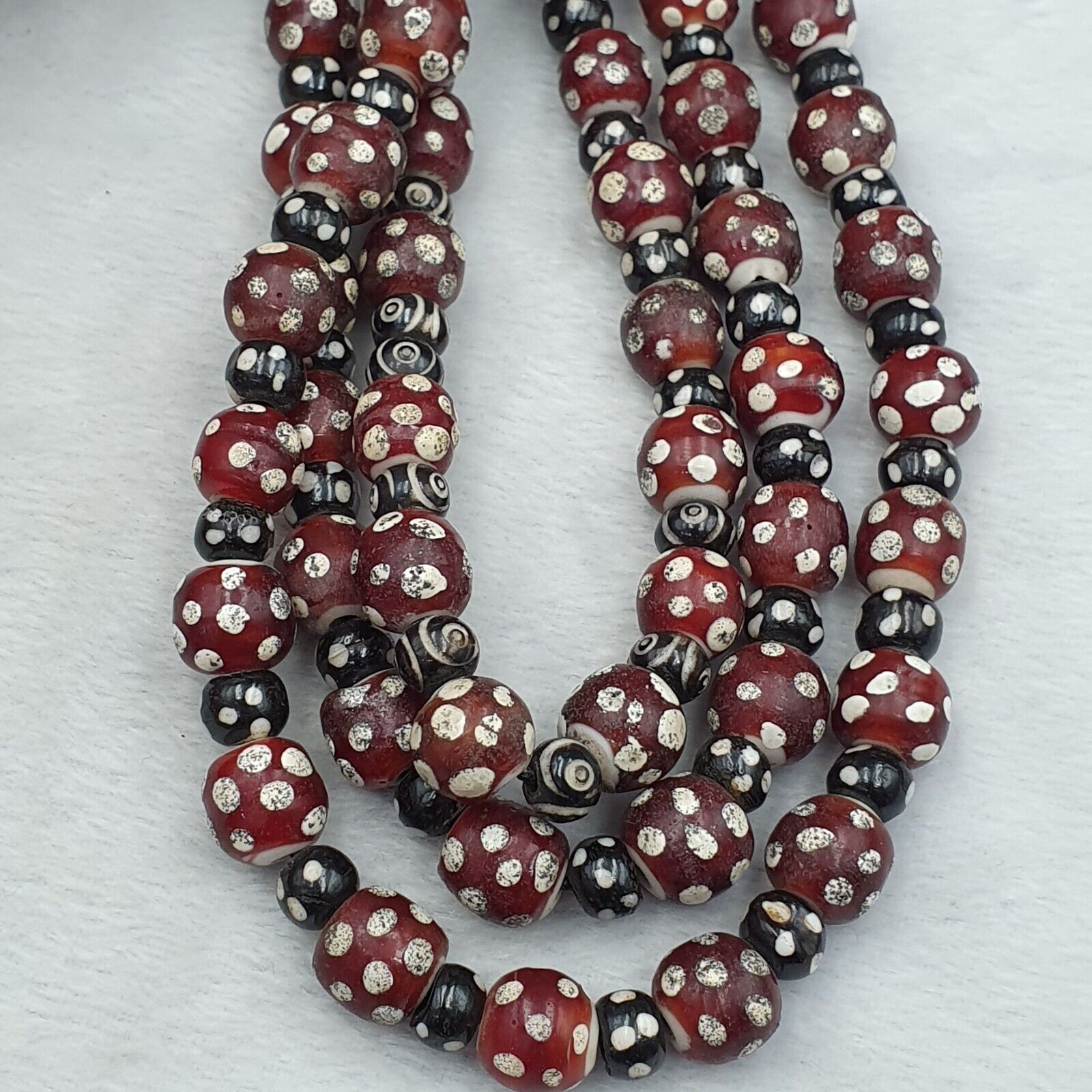 Vintage Venetian Style Trade beads red skunk eye beads Necklace