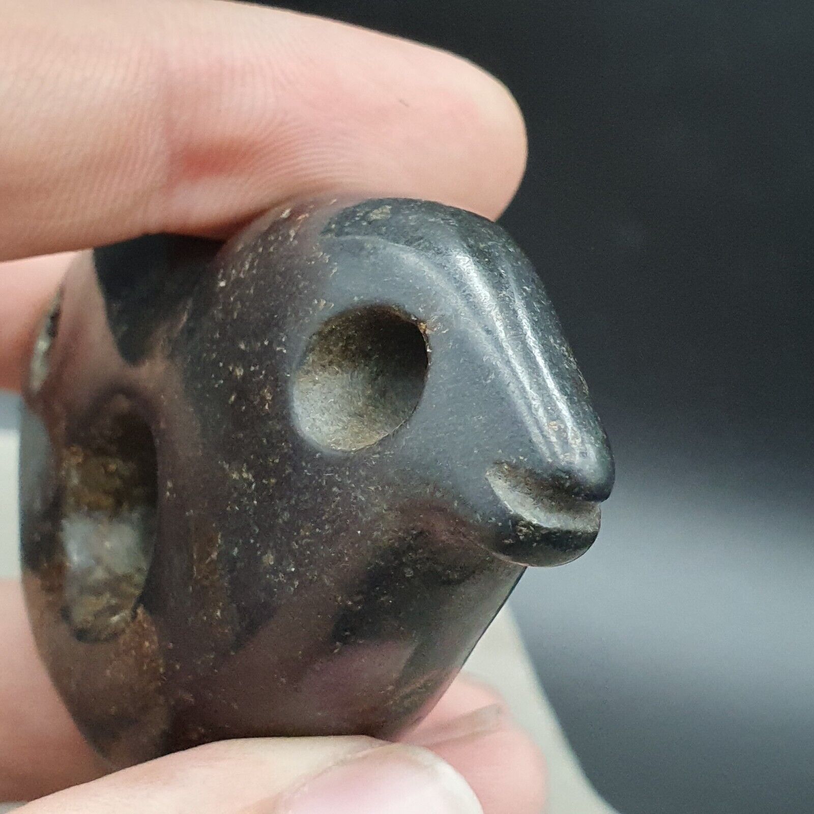 Antique Black Magnetic Stone mysterious animal carving Jade Amulet Stone MG - 1