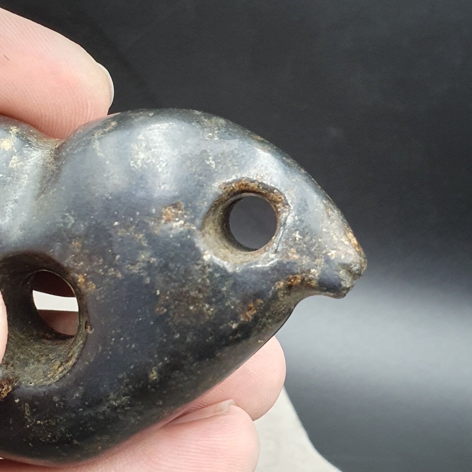 Antique Black Magnetic Stone mysterious animal carving Jade Amulet Stone MG - 1