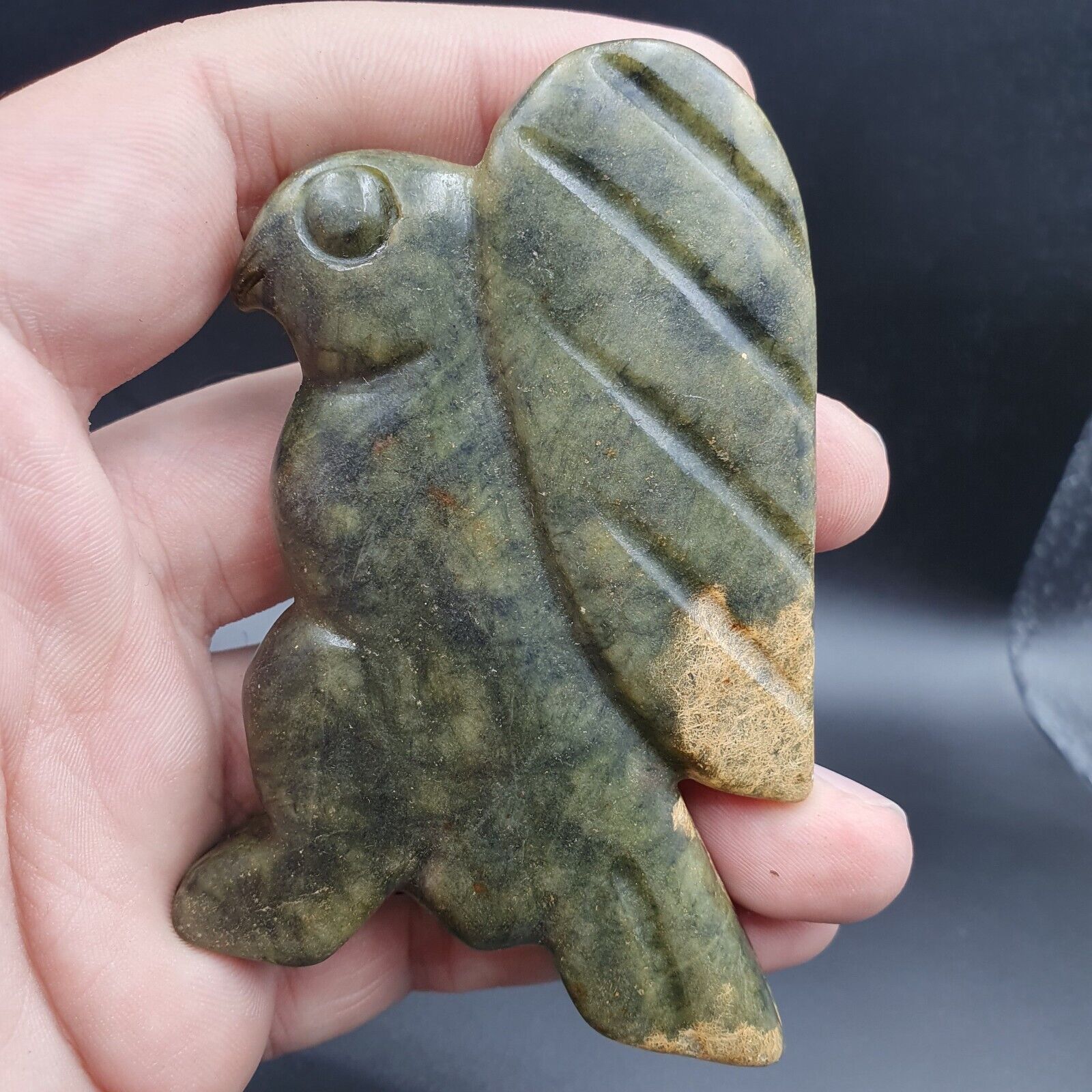 Antique Stone  Nephrite Jade mysterious Bird carving stone Amulet Bead  JD-5