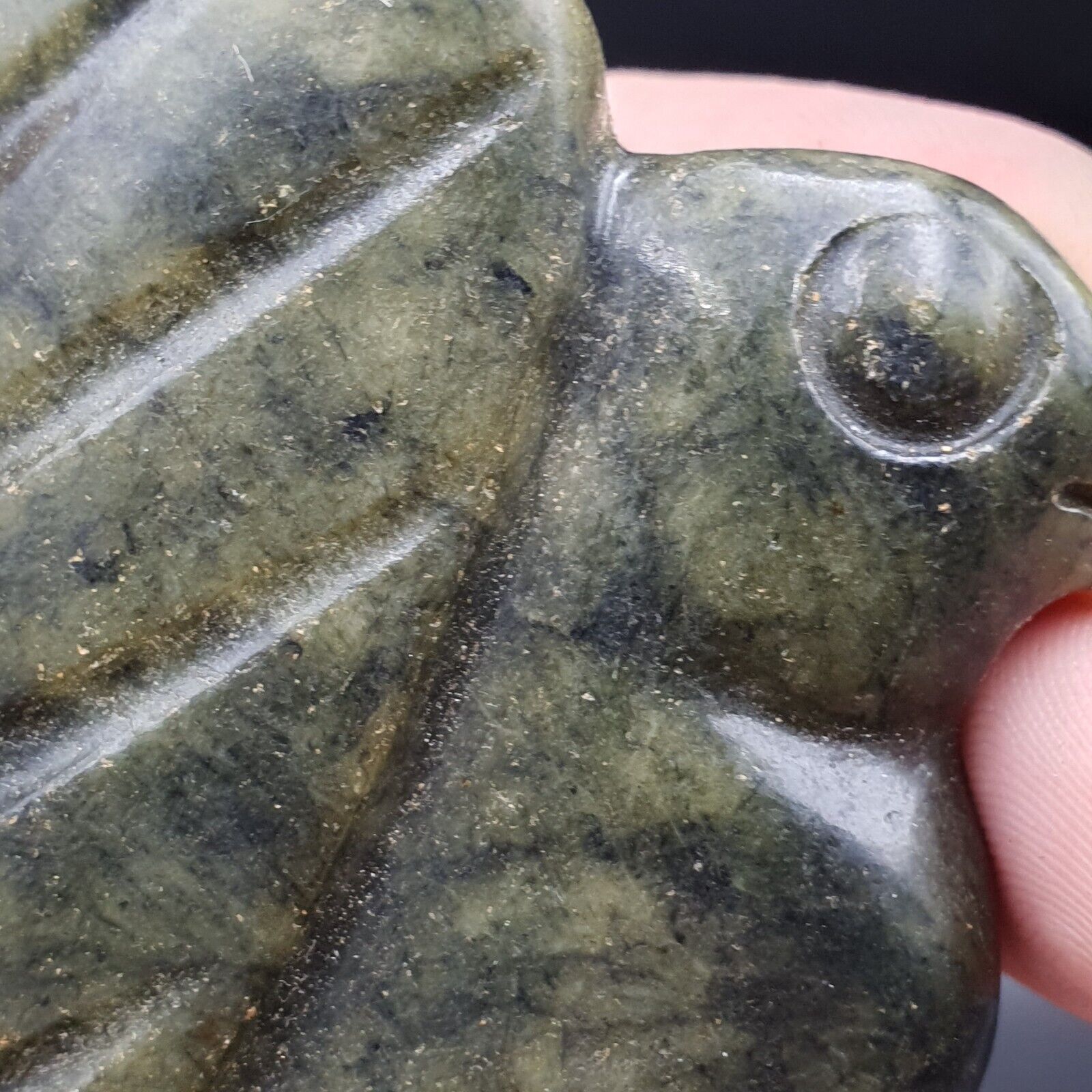 Antique Stone  Nephrite Jade mysterious Bird carving stone Amulet Bead  JD-5