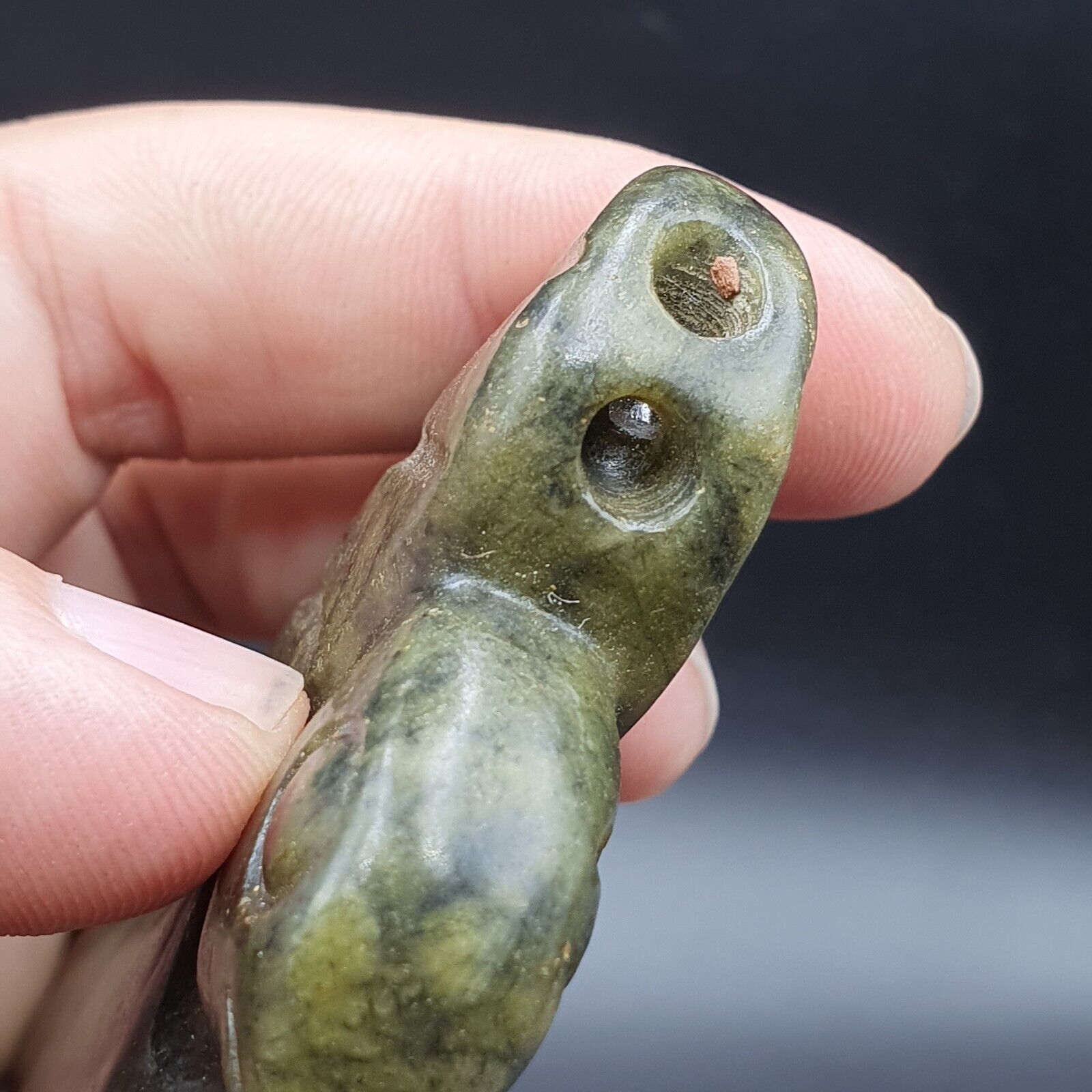 Antique Stone  Nephrite Jade mysterious Bird carving stone Amulet Bead  JD-5