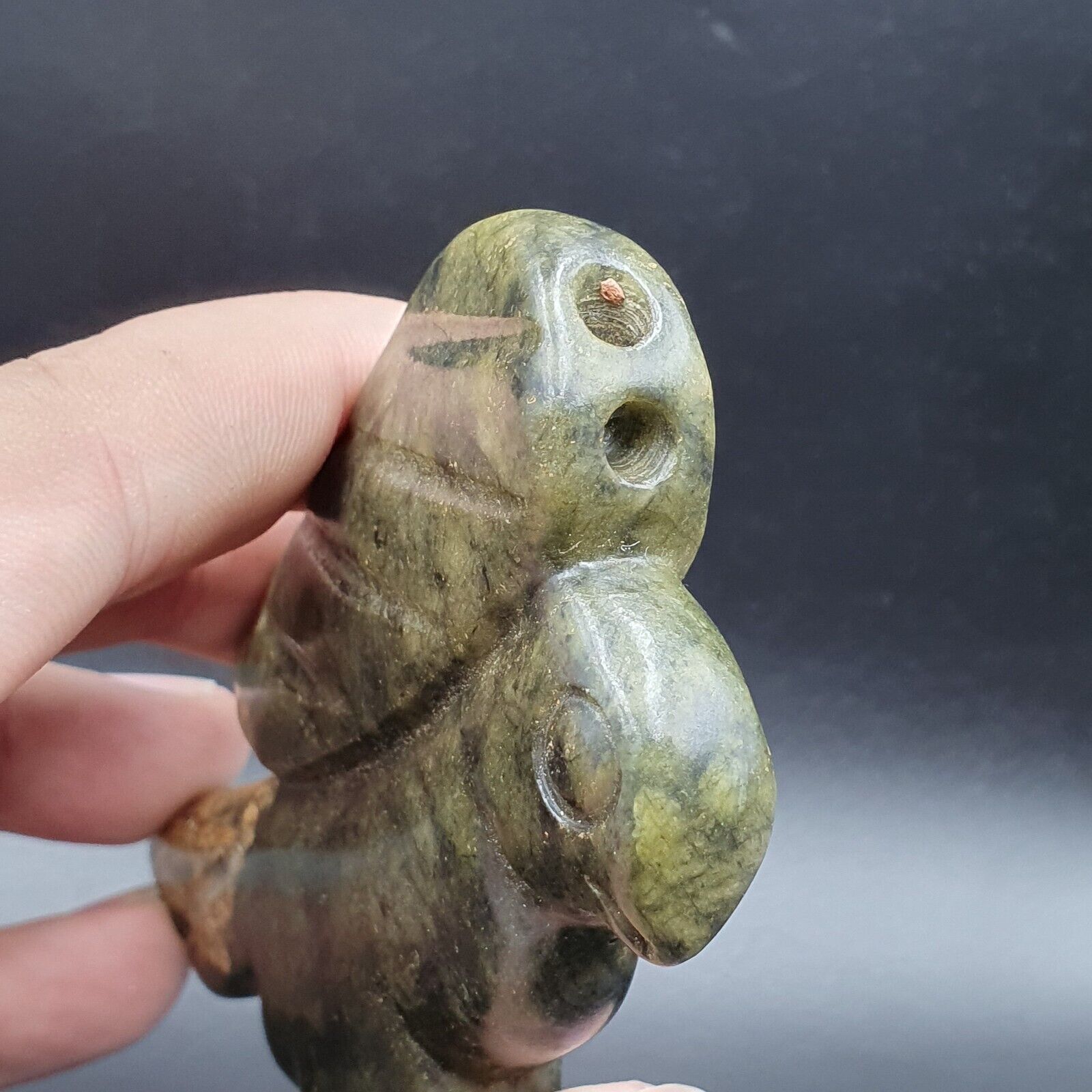 Antique Stone  Nephrite Jade mysterious Bird carving stone Amulet Bead  JD-5