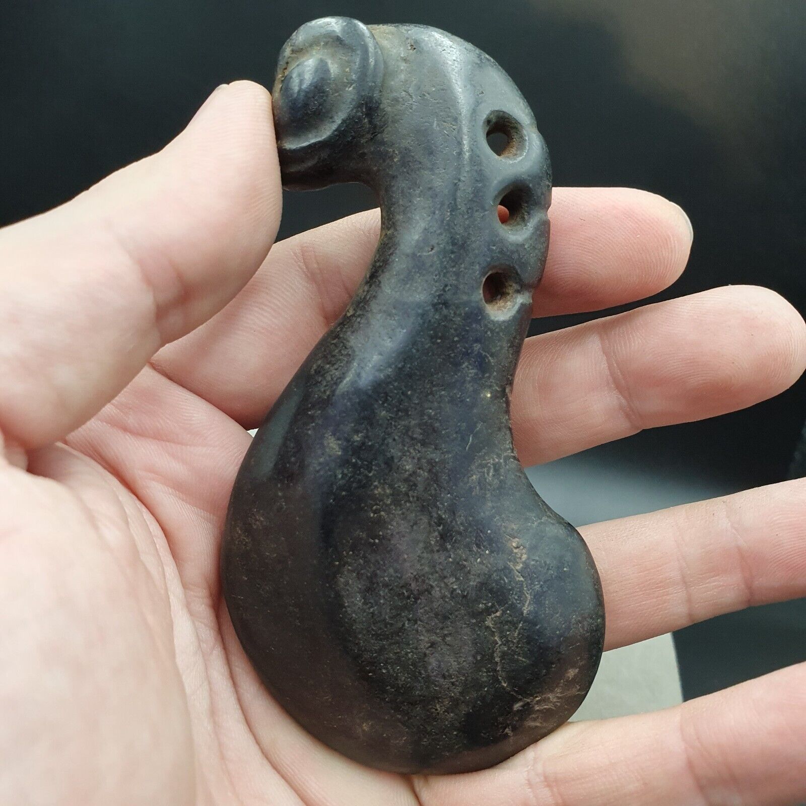 Antique Black Magnetic Stone mysterious animal carving Jade Amulet Stone MG - 3