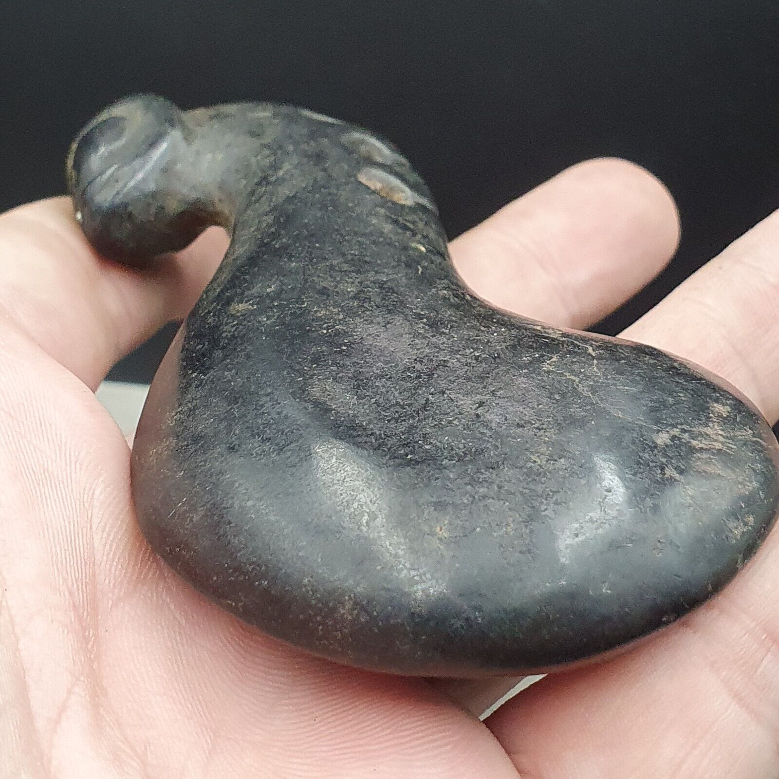 Antique Black Magnetic Stone mysterious animal carving Jade Amulet Stone MG - 3