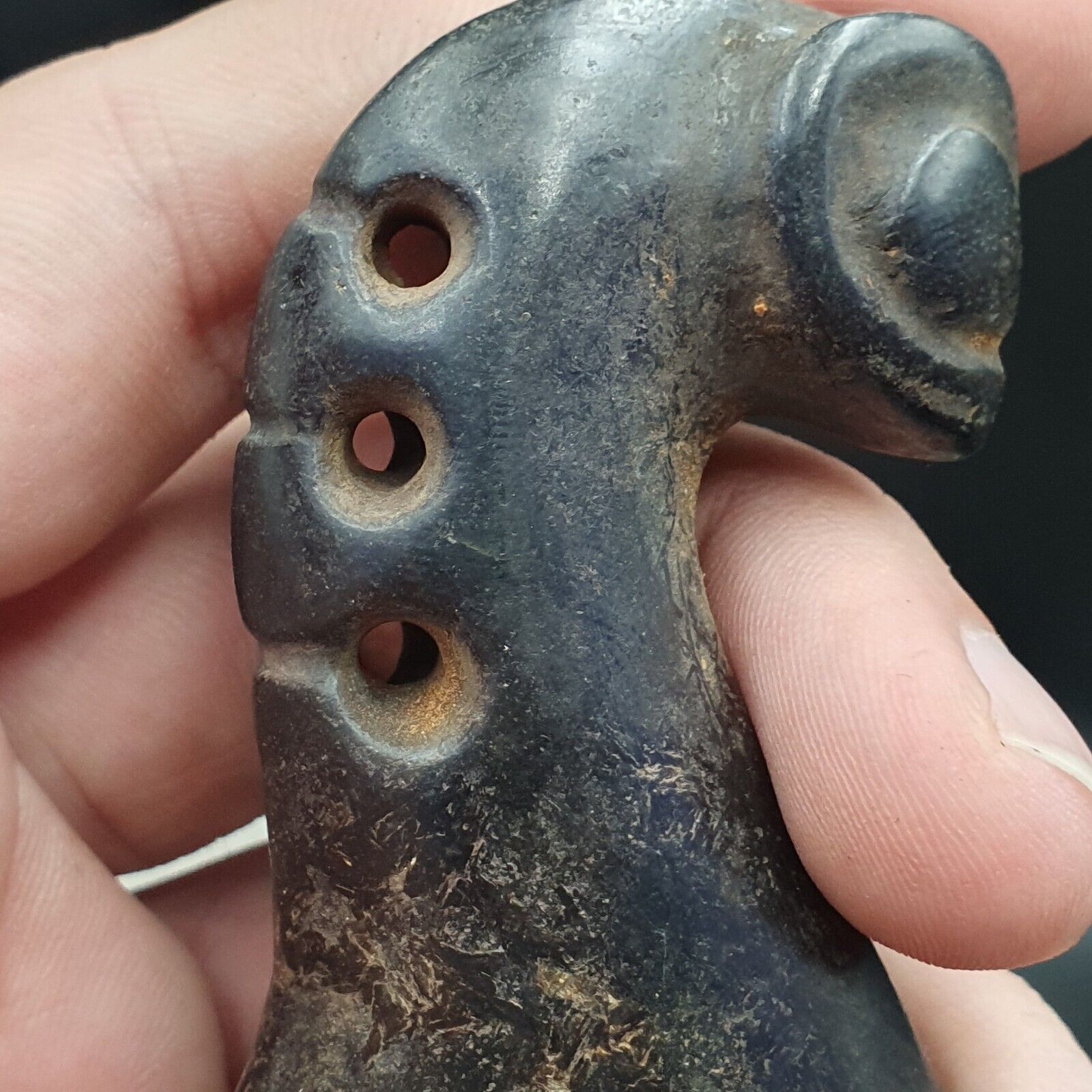 Antique Black Magnetic Stone mysterious animal carving Jade Amulet Stone MG - 3