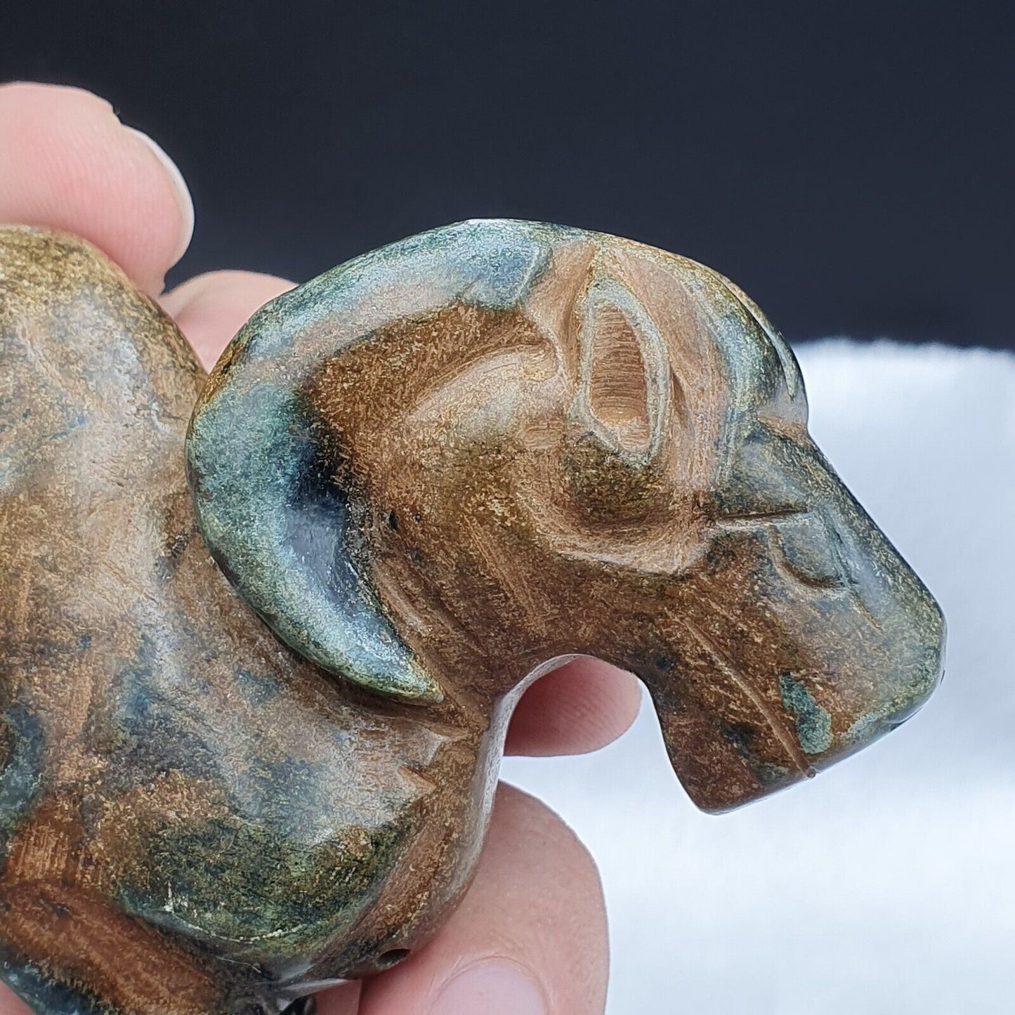 Antiker Stein Jade geheimnisvolles Tier Schaf Schnitzstein Amulett Perlenstein JD2