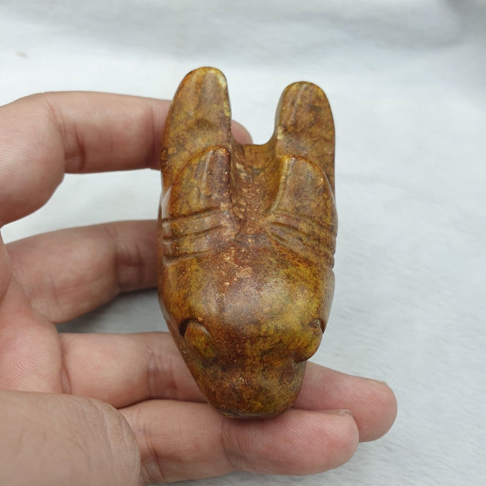 Antique Stone Yellow Jade Mystic Creature Carving Stone Amulet Bead