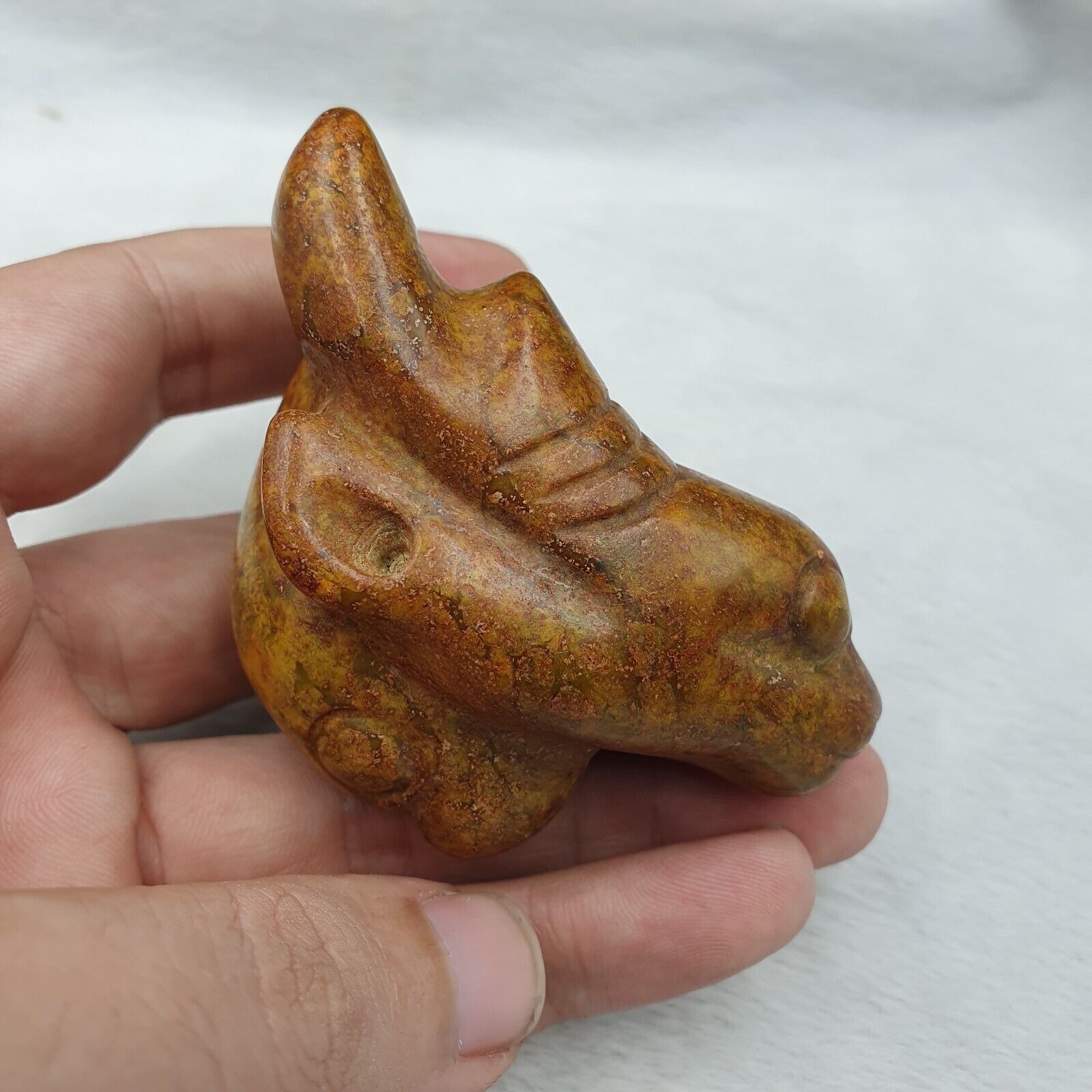 Antique Stone yellow Jade mystic Creature carving stone Amulet Bead  JD-10