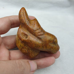Antique Stone yellow Jade mystic Creature carving stone Amulet Bead  JD-10