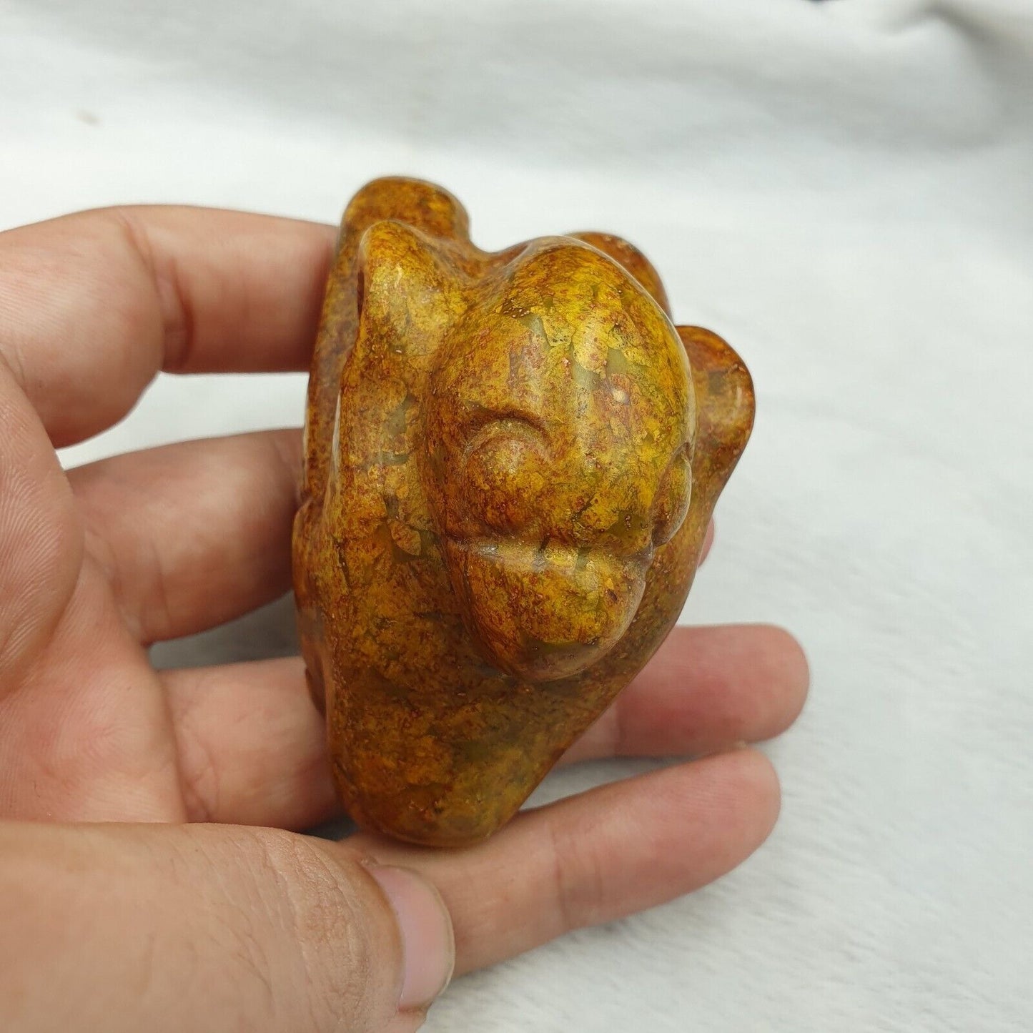 Antiker Stein, gelbe Jade, mystische Kreatur, Schnitzstein, Amulett, Perle JD-10