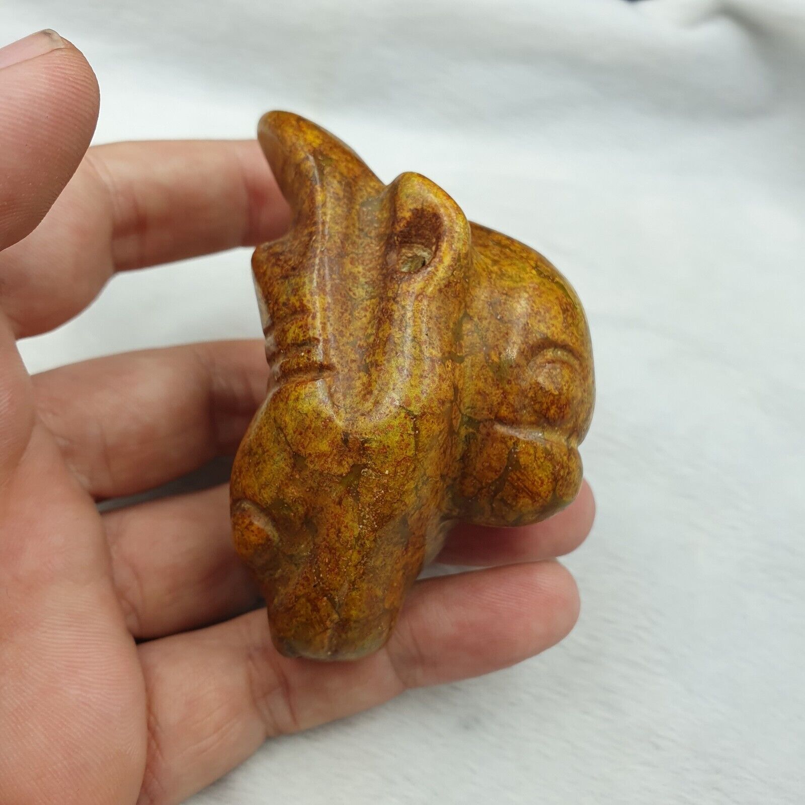 Antique Stone yellow Jade mystic Creature carving stone Amulet Bead  JD-10