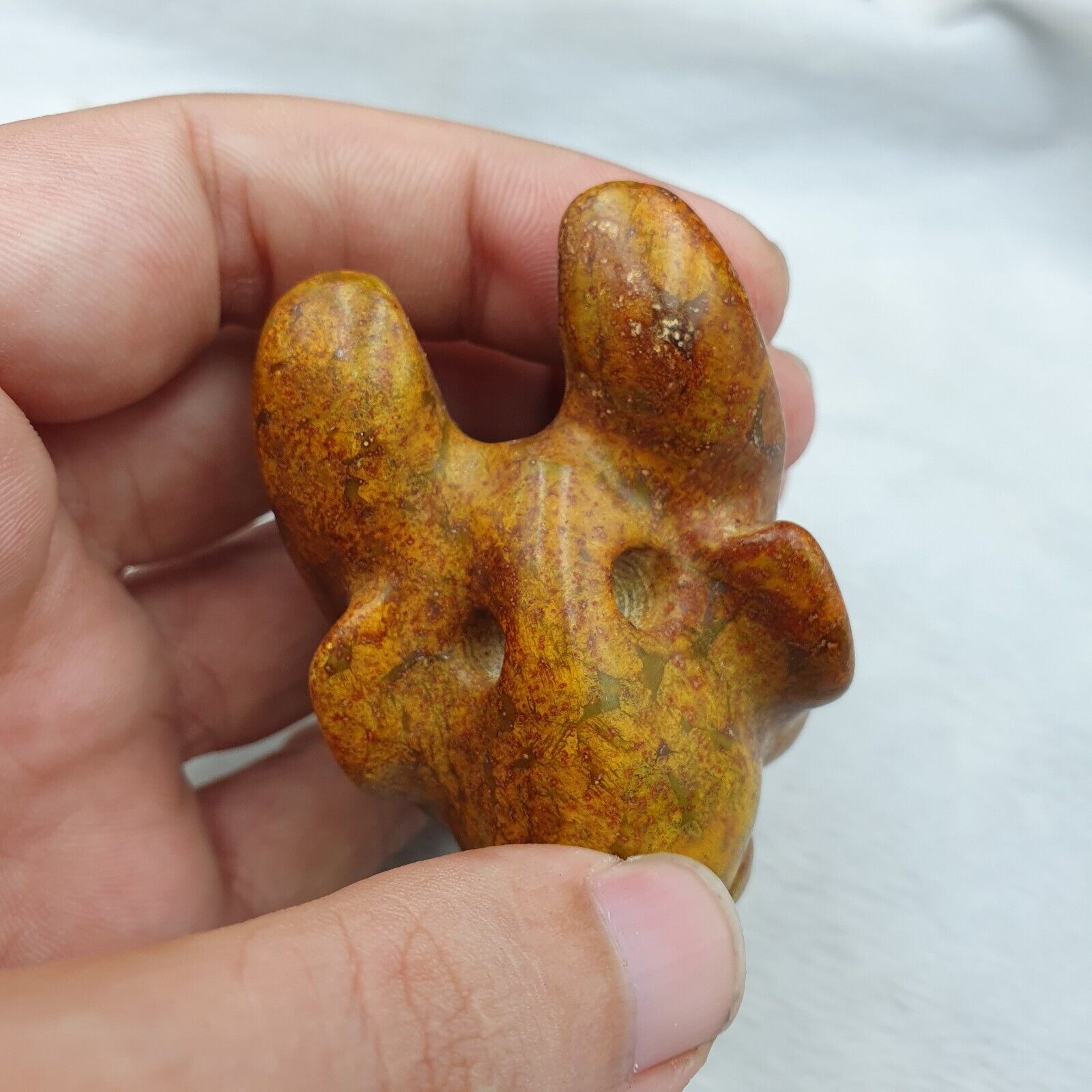 Antique Stone yellow Jade mystic Creature carving stone Amulet Bead  JD-10