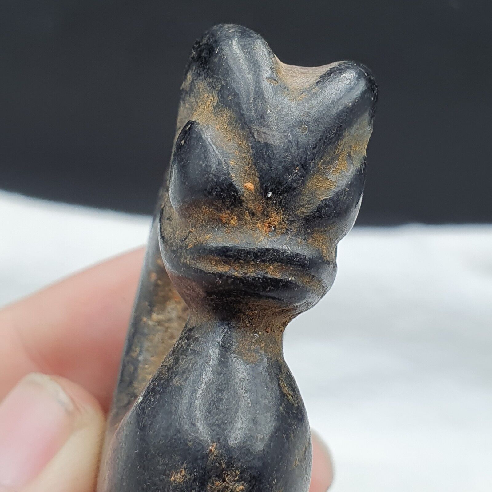 Antique Black Magnetic Stone mysterious animal carving Jade Amulet Stone MG-9
