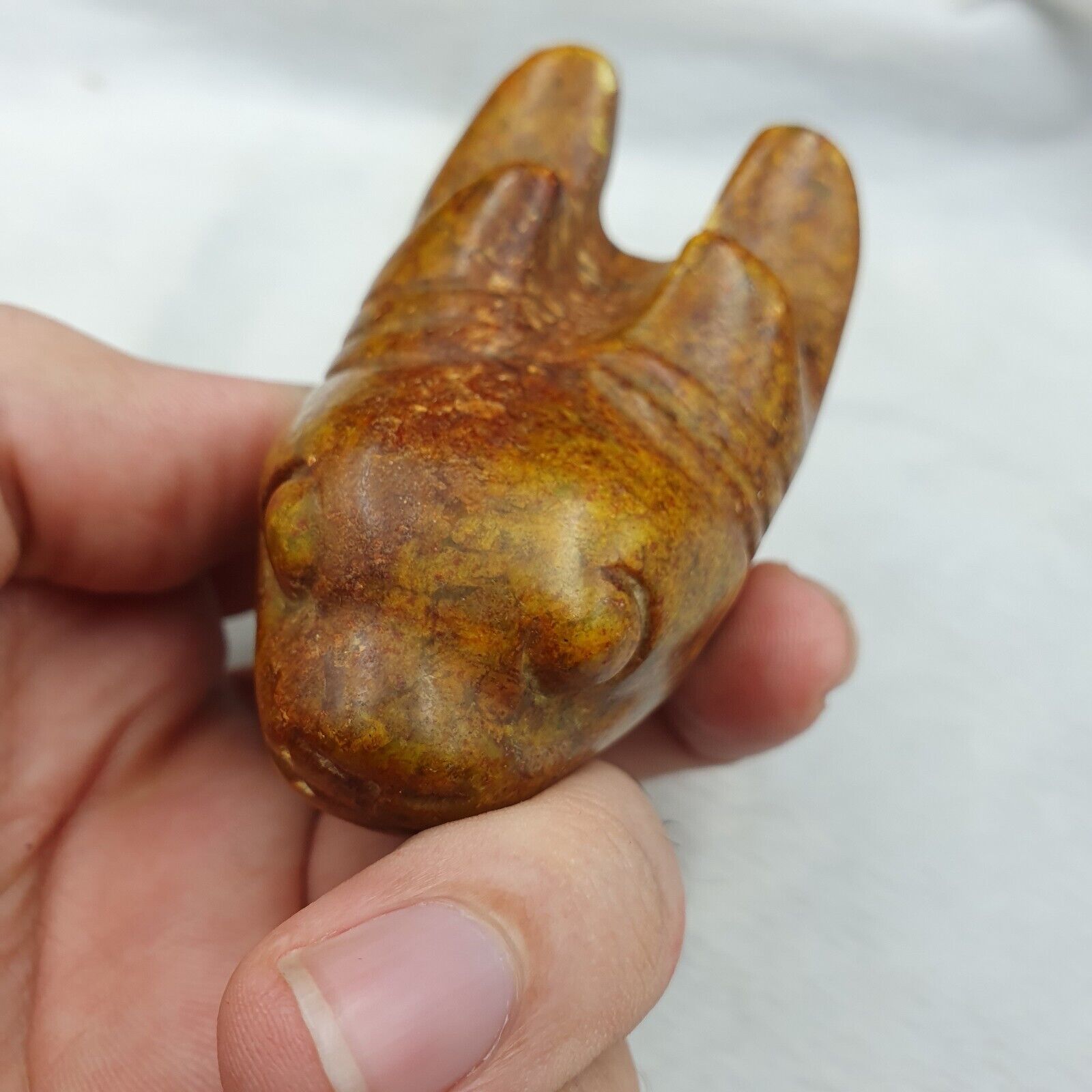 Antique Stone yellow Jade mystic Creature carving stone Amulet Bead  JD-10