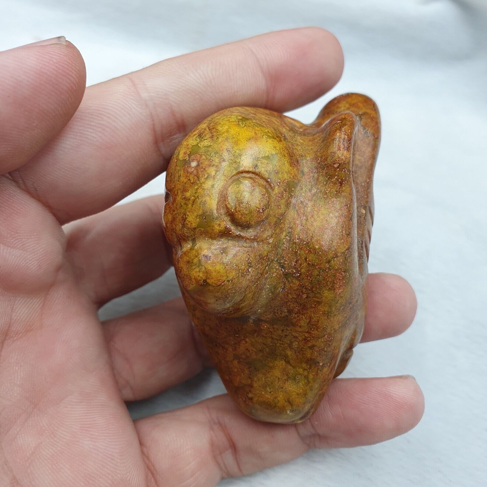 Antique Stone yellow Jade mystic Creature carving stone Amulet Bead  JD-10
