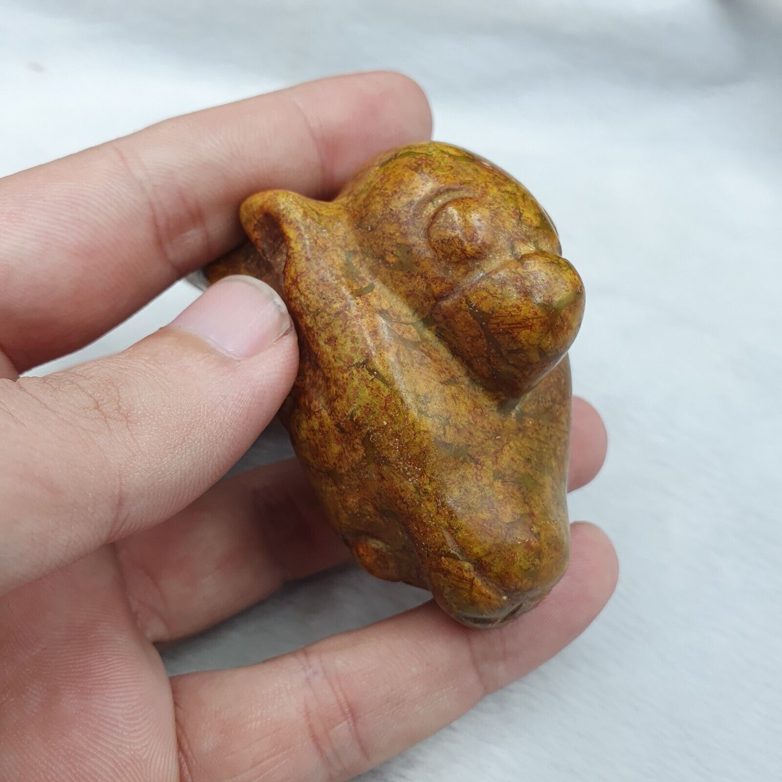 Antique Stone yellow Jade mystic Creature carving stone Amulet Bead  JD-10