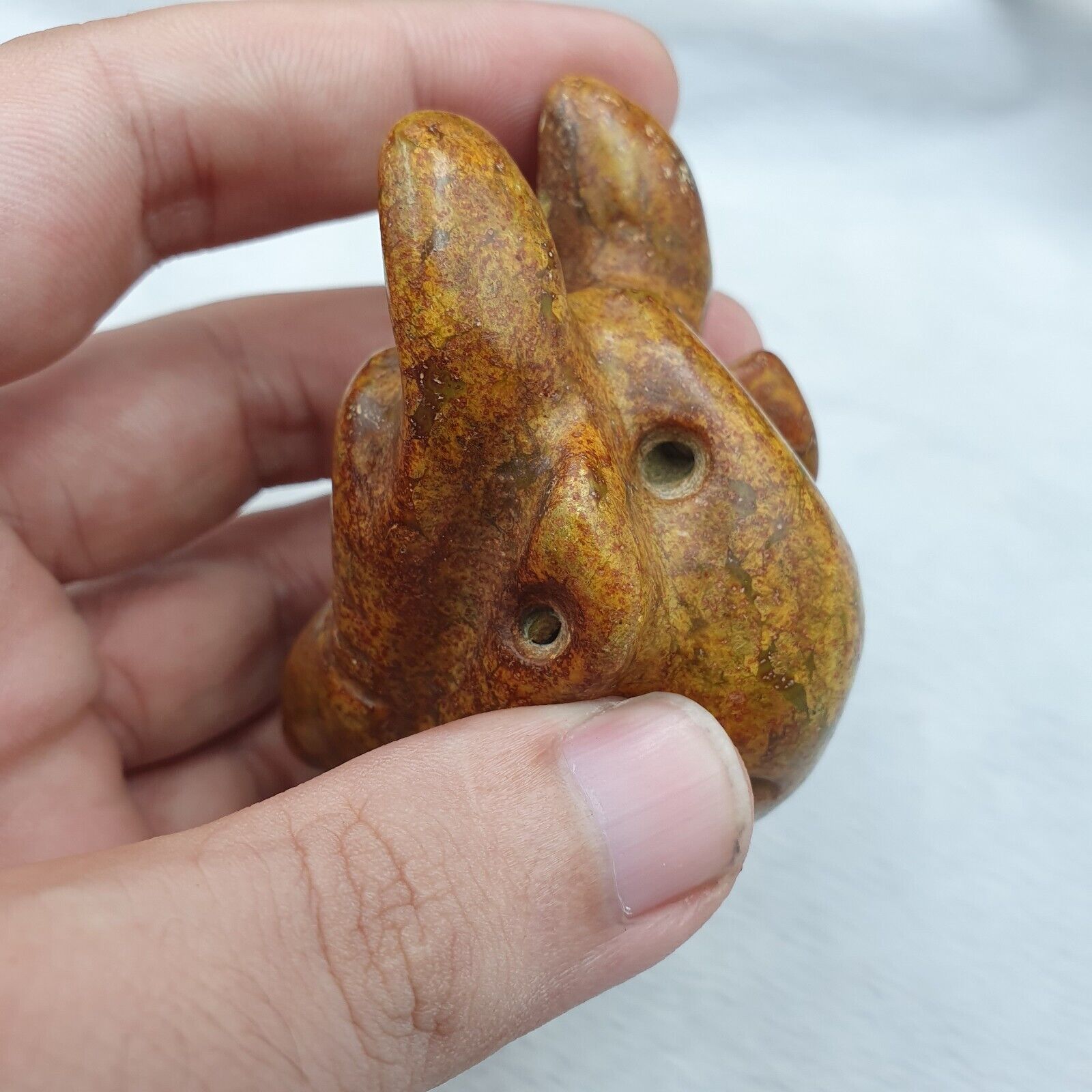 Antique Stone yellow Jade mystic Creature carving stone Amulet Bead  JD-10