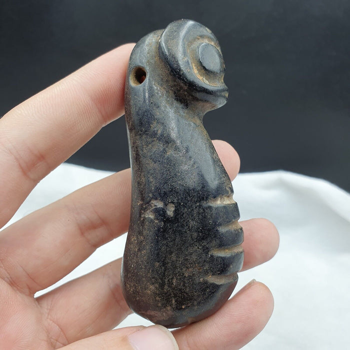 Antique Black Magnetic Stone Mysterious Animal Carving Jade Amulet Stone