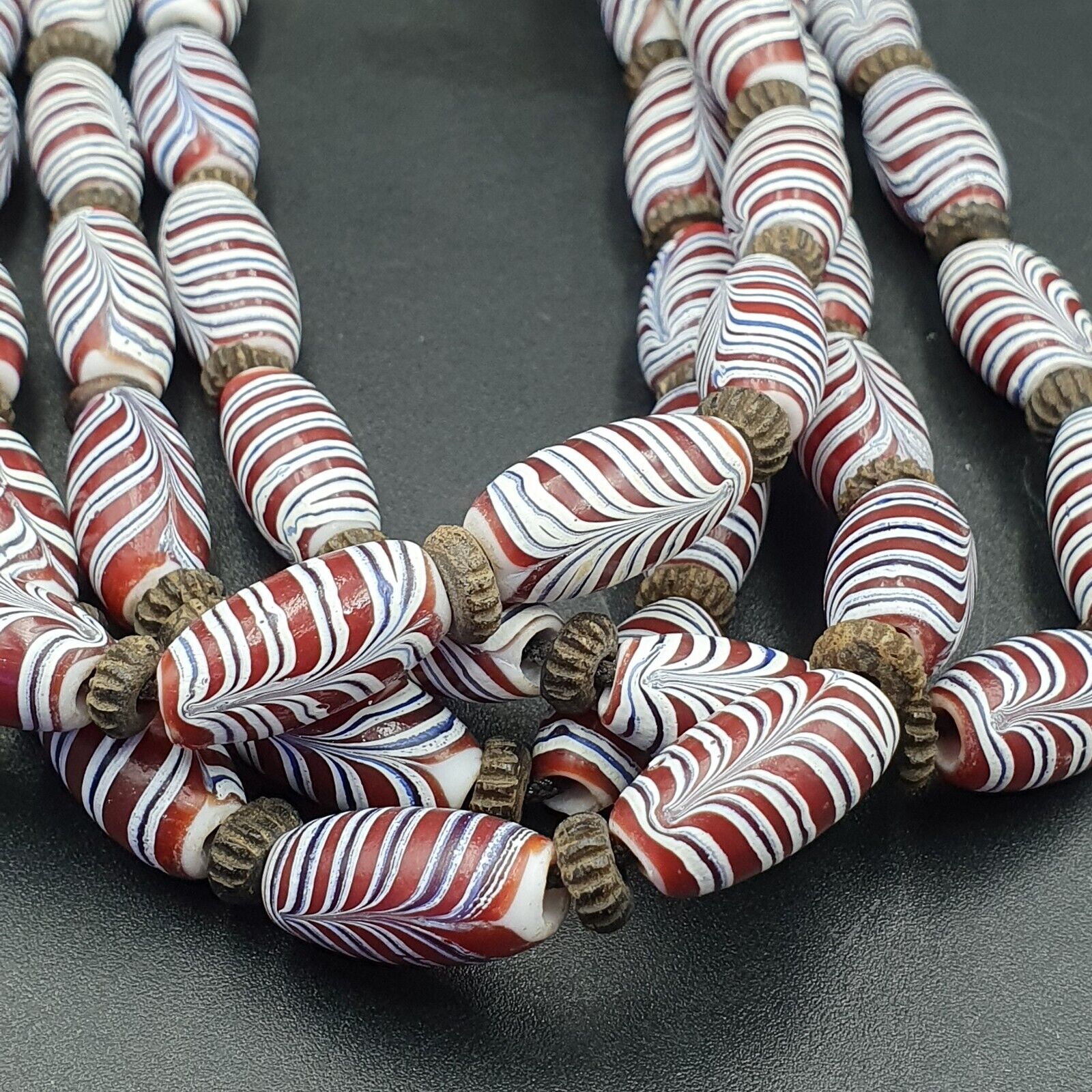 Vintage Venerano ART Fancy  Feather Beads 18x9.5MM  GLASS BEADS 24" Necklace F-2