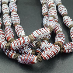 Vintage Venerano ART Fancy  Feather Beads 18x9.5MM  GLASS BEADS 24" Necklace F-2