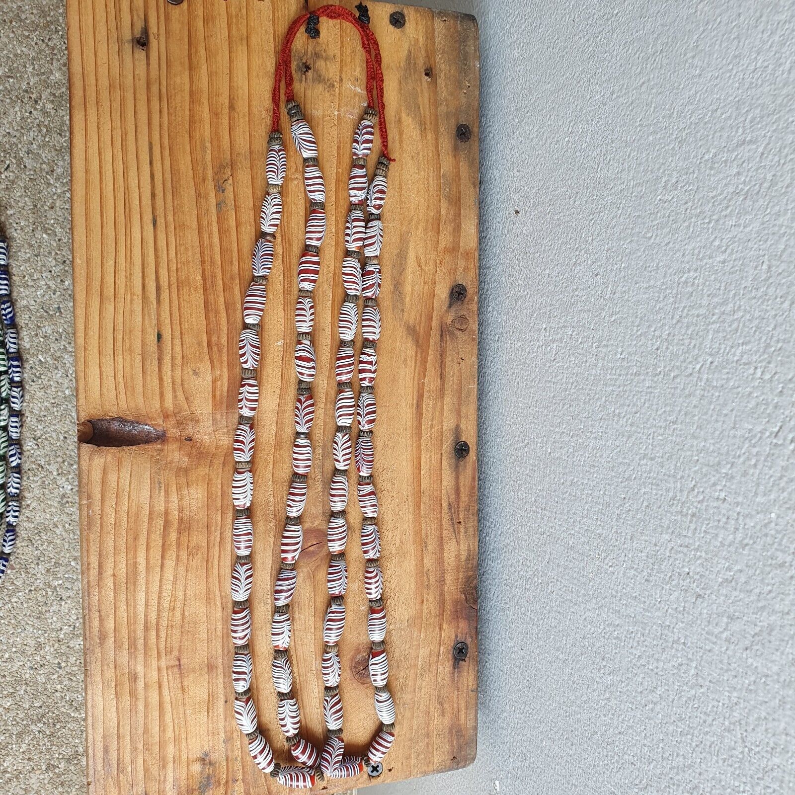 Vintage Venerano ART Fancy  Feather Beads 18x9.5MM  GLASS BEADS 24" Necklace F-2