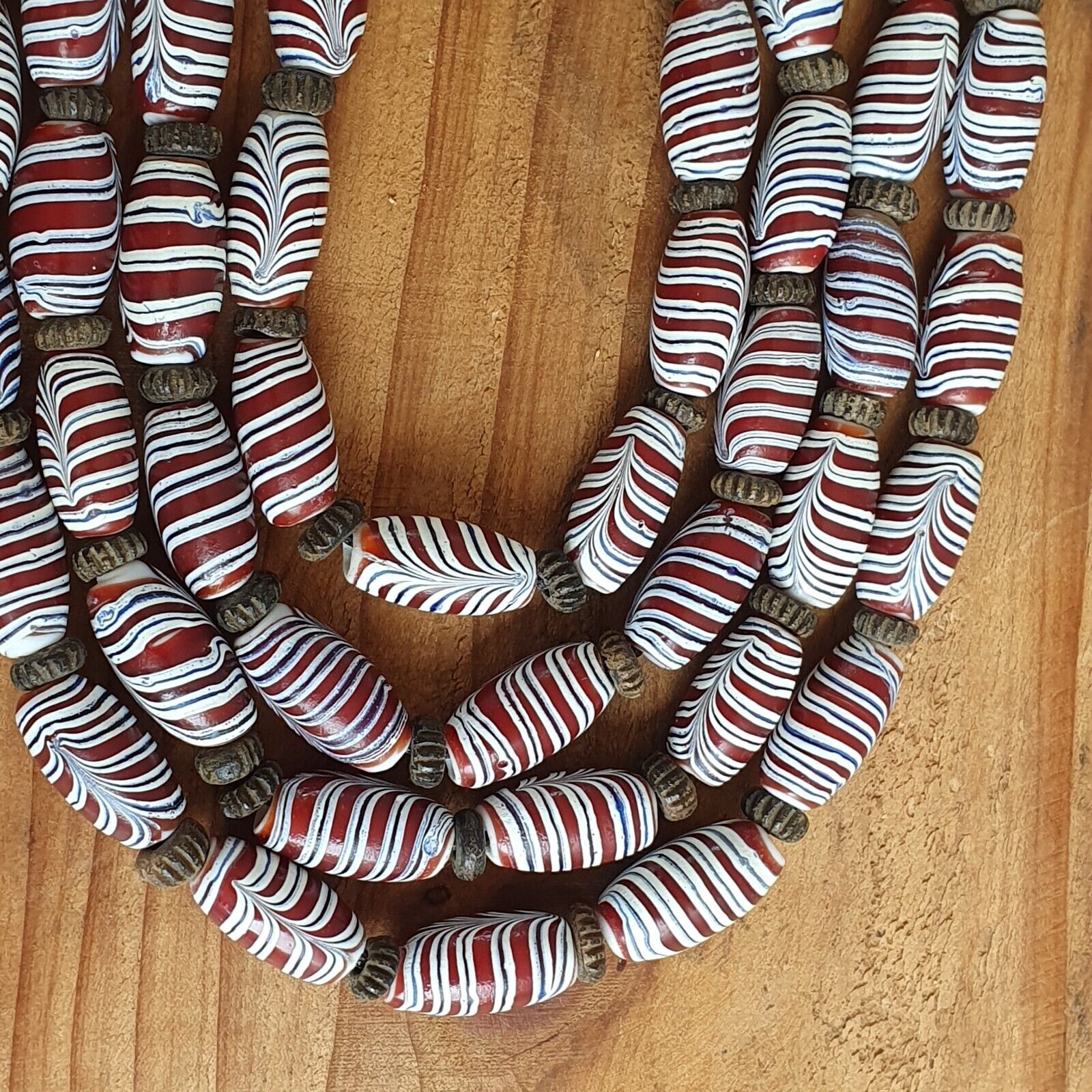 Vintage Venerano ART Fancy  Feather Beads 18x9.5MM  GLASS BEADS 24" Necklace F-2