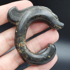 Antique Black Magnetic Stone Snake animal carving Jade Amulet Stone MG-12