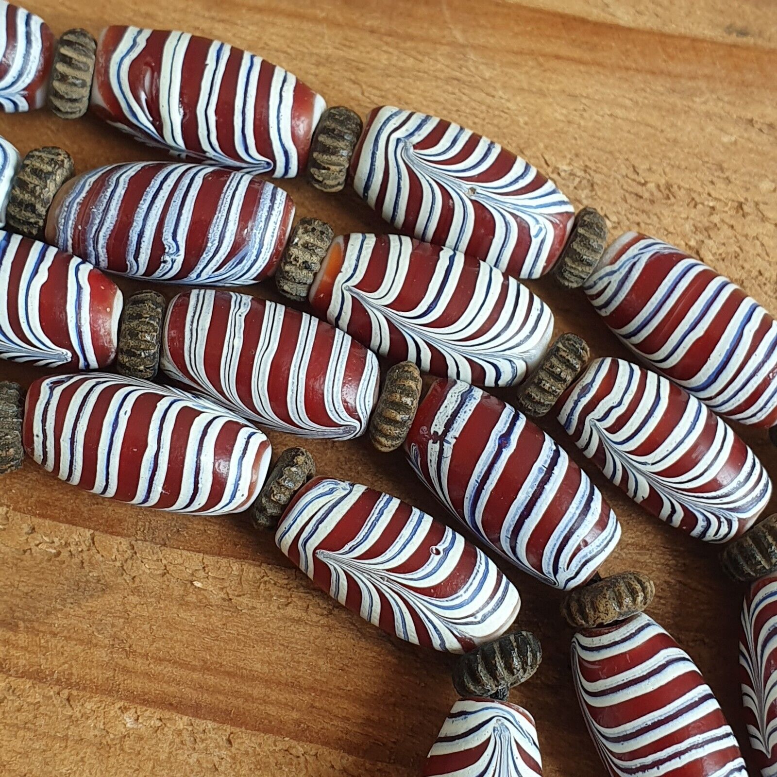 Vintage Venerano ART Fancy  Feather Beads 18x9.5MM  GLASS BEADS 24" Necklace F-2