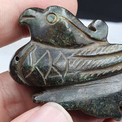 Antique Stone green Jade mystic Bird carving stone Pendent Amulet  JD-15