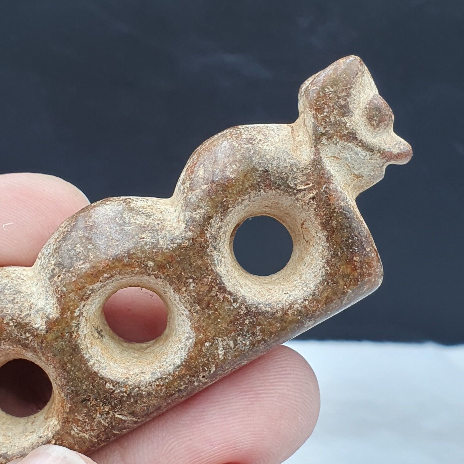 Antique Stone rusted Jade mystic Creature carving stone Pendent Amulet  JD-14