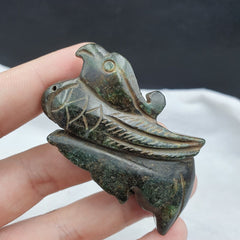 Antique Stone green Jade mystic Bird carving stone Pendent Amulet  JD-15