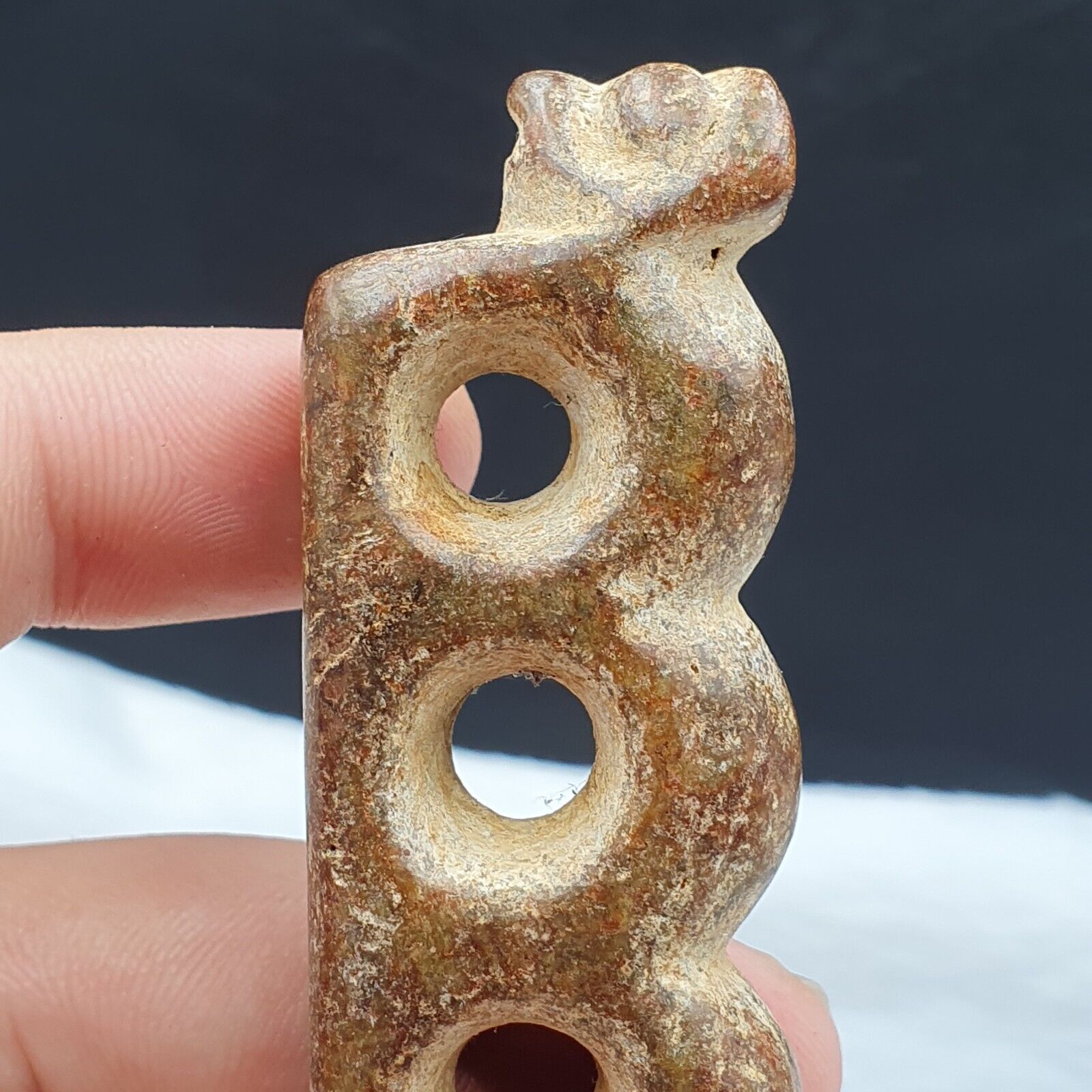 Antique Stone rusted Jade mystic Creature carving stone Pendent Amulet  JD-14