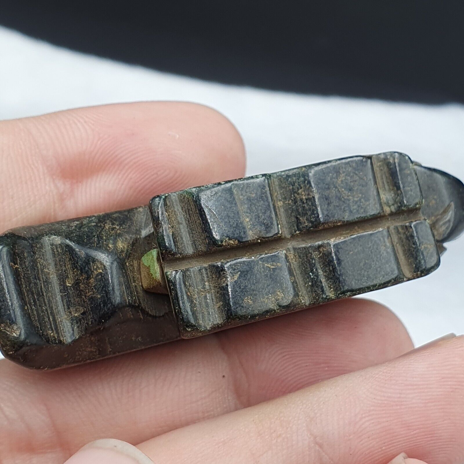 Antique Stone green Jade mystic Bird carving stone Pendent Amulet  JD-15