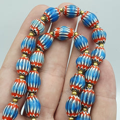 Antique Venetian inspired Blue Chevron Beads Long Strand necklace 24inch